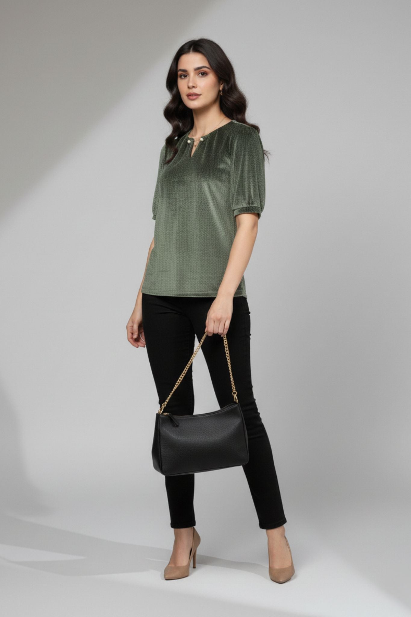 Olive Velvet Party Wear Top