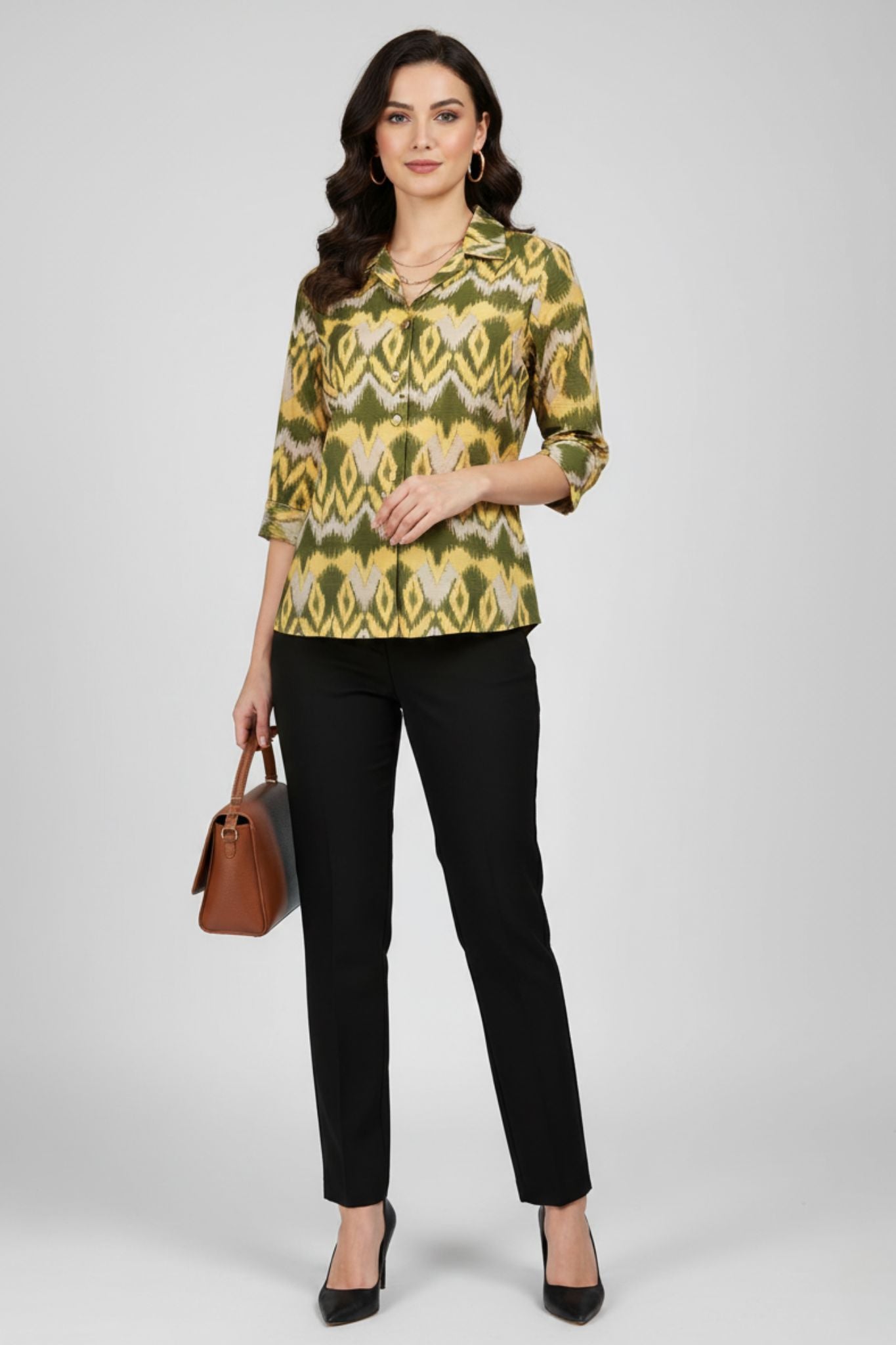 Green Ikat Print Shirt Top