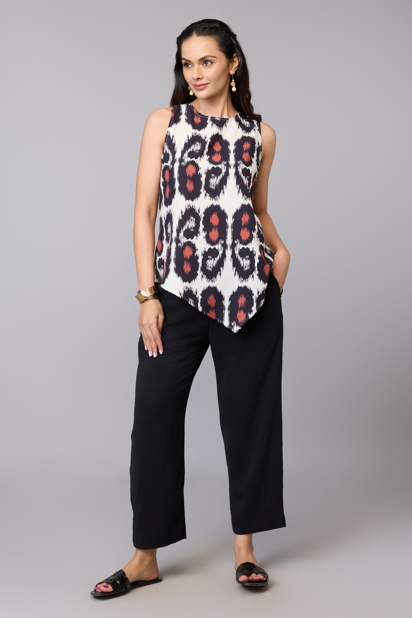 Asymmetrical Ikat Print Sleeveless Top