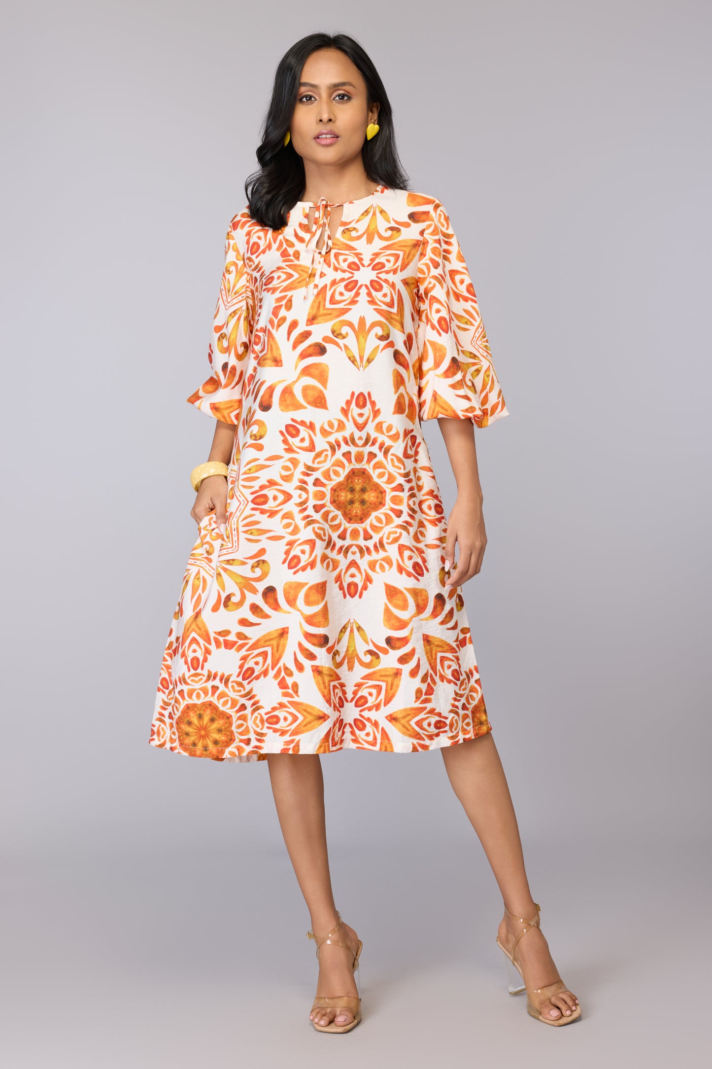 Orange Medallion Midi Dress