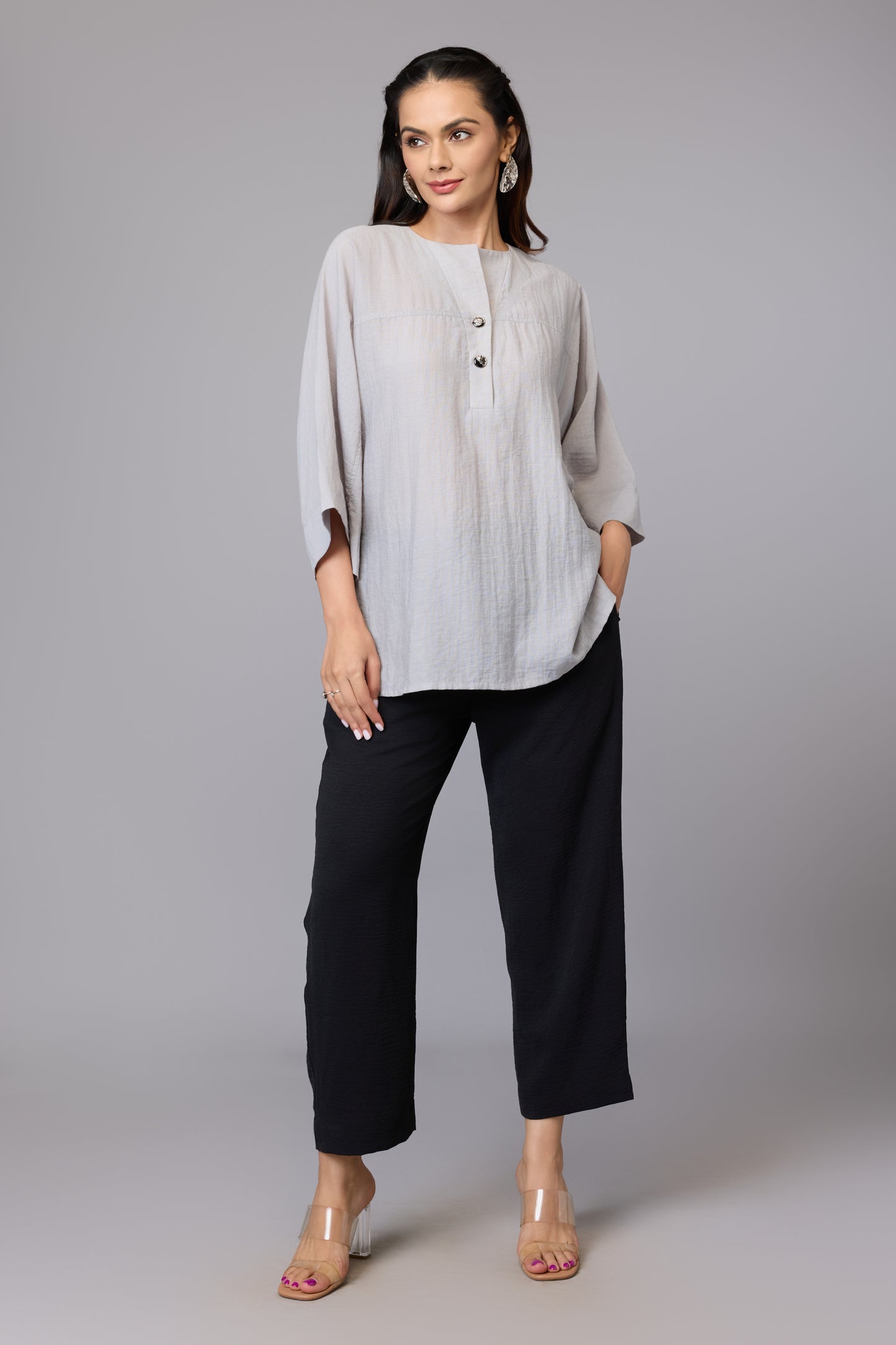 Misty Grey Buttoned Tunic