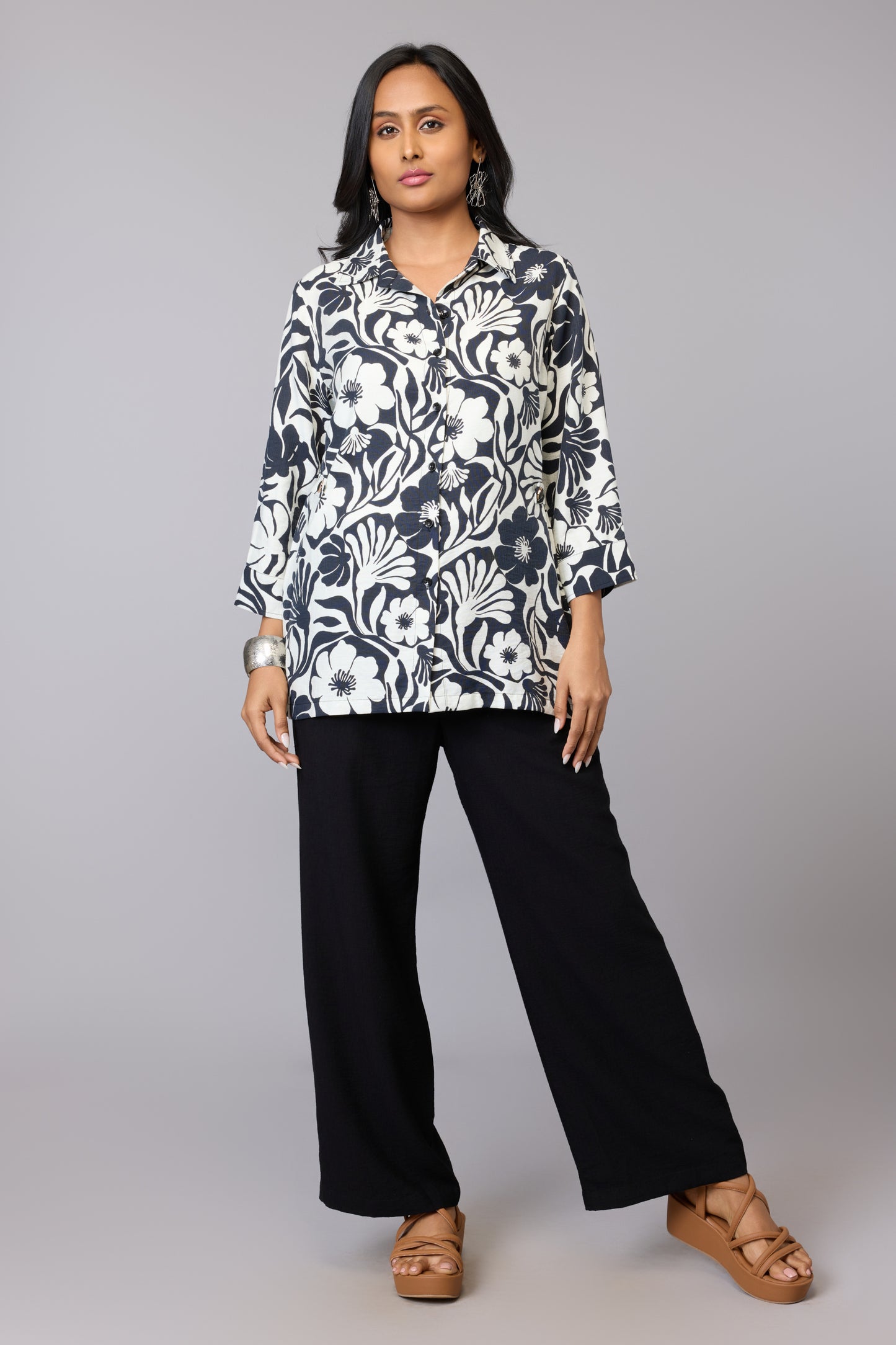 Monochrome Floral Shirt Top