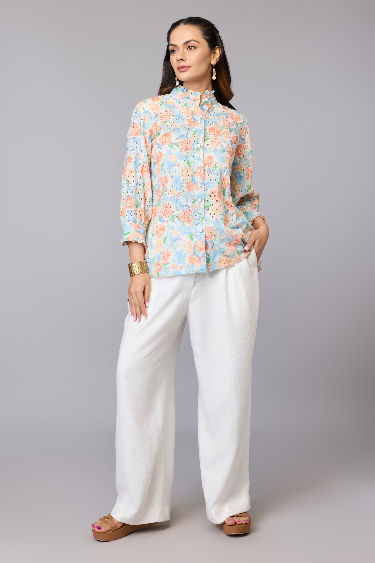 Cloudy Florals Mandarin Top