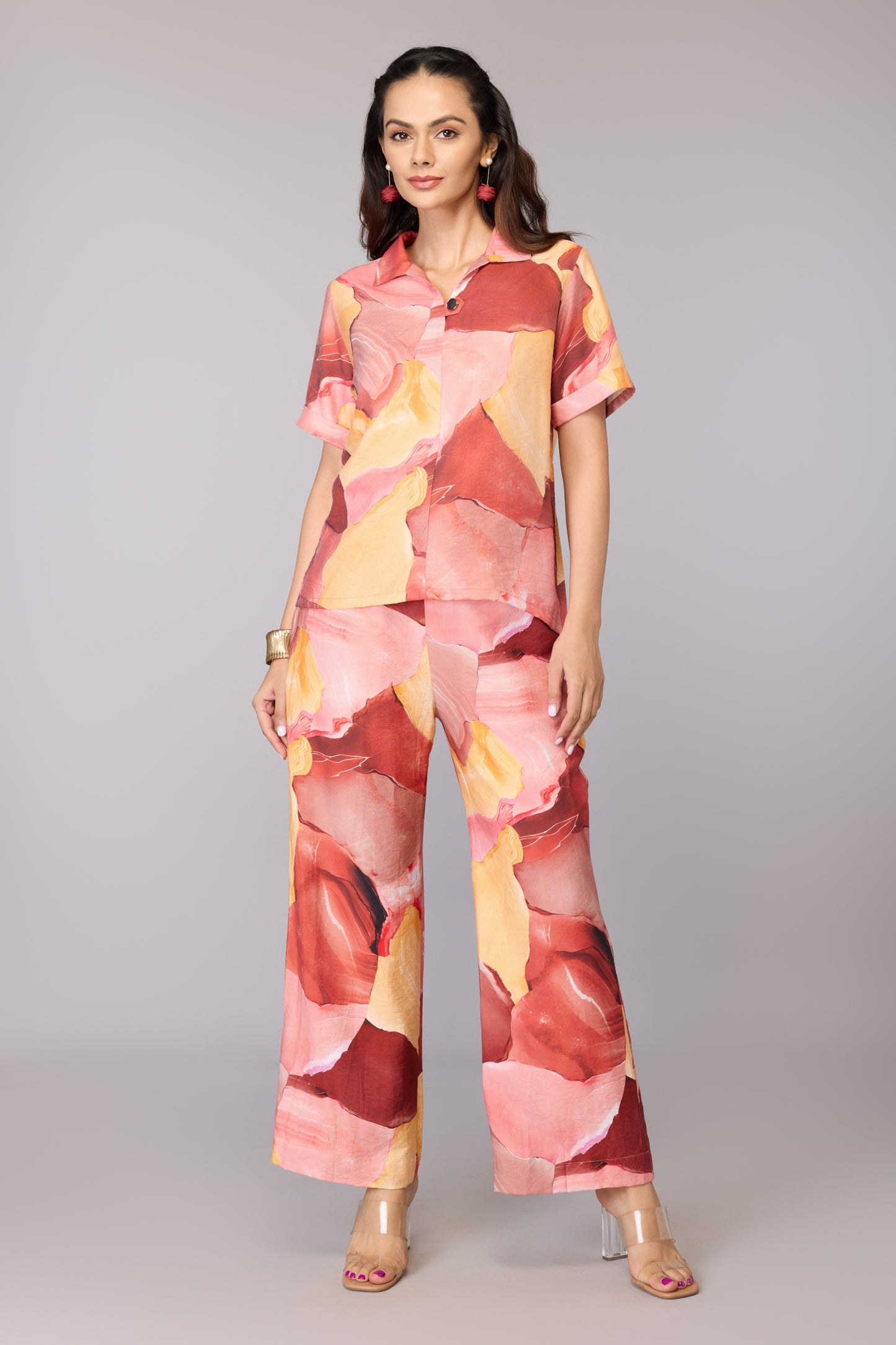 Blush Abstract Collared Top