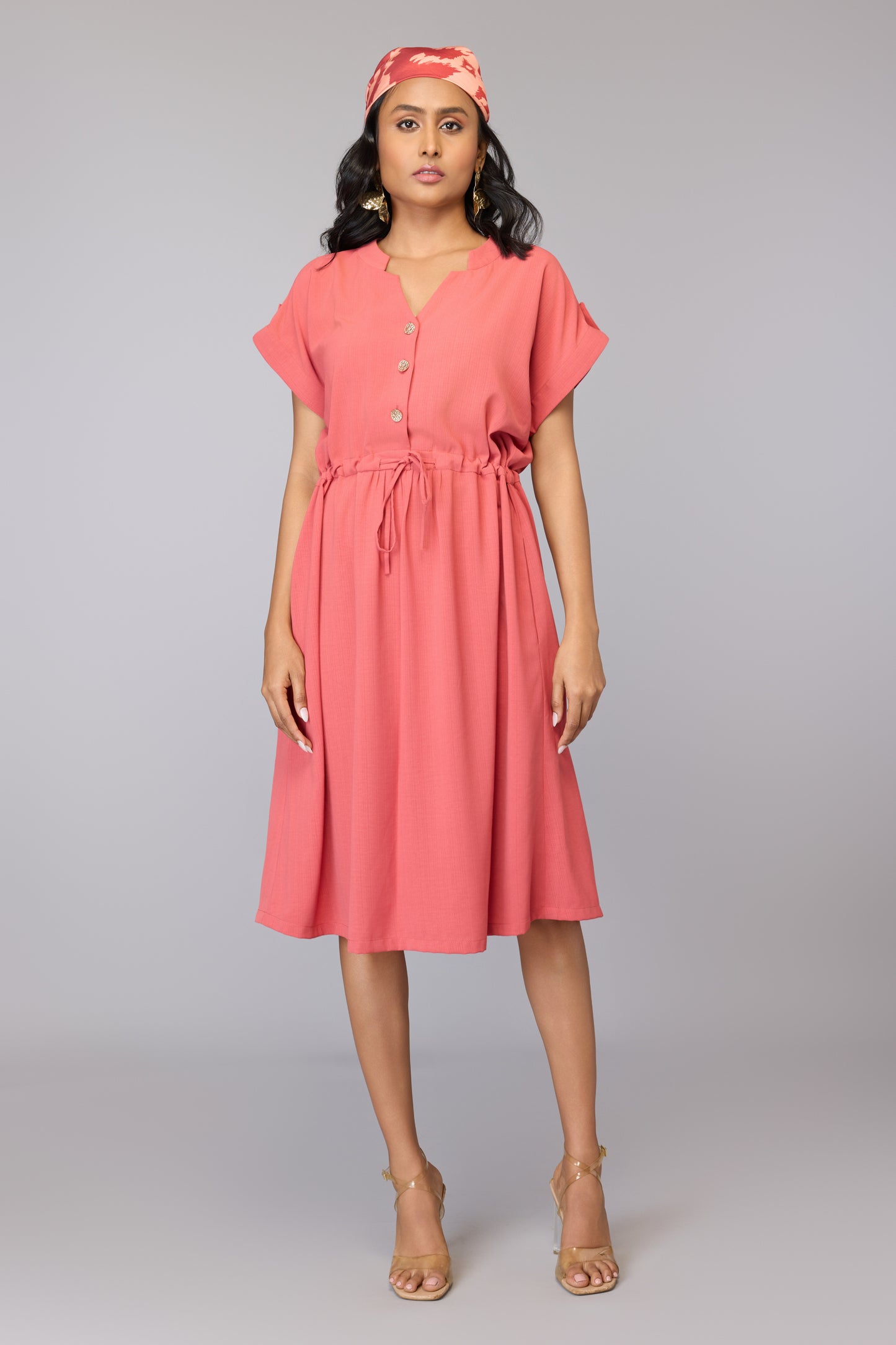 Casual Pink Drawstring Dress