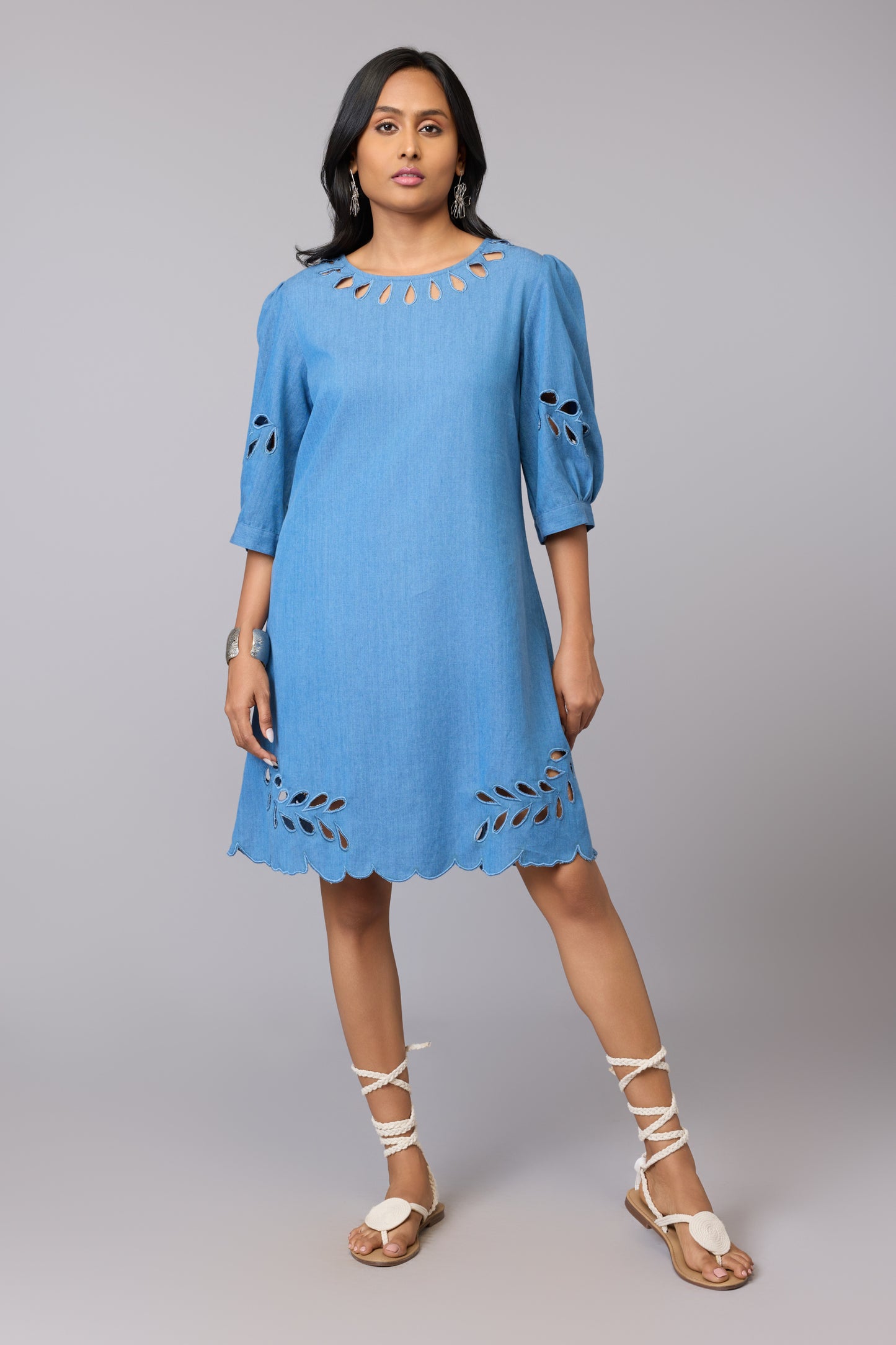 Blue Lyocell Denim A-Line Dress