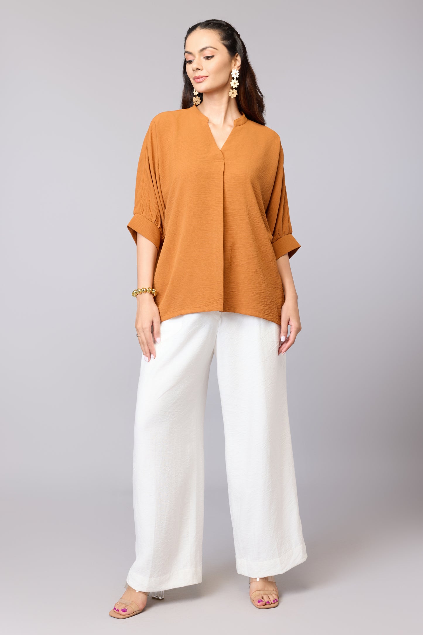 Coral Crinkled Relaxed Tunic