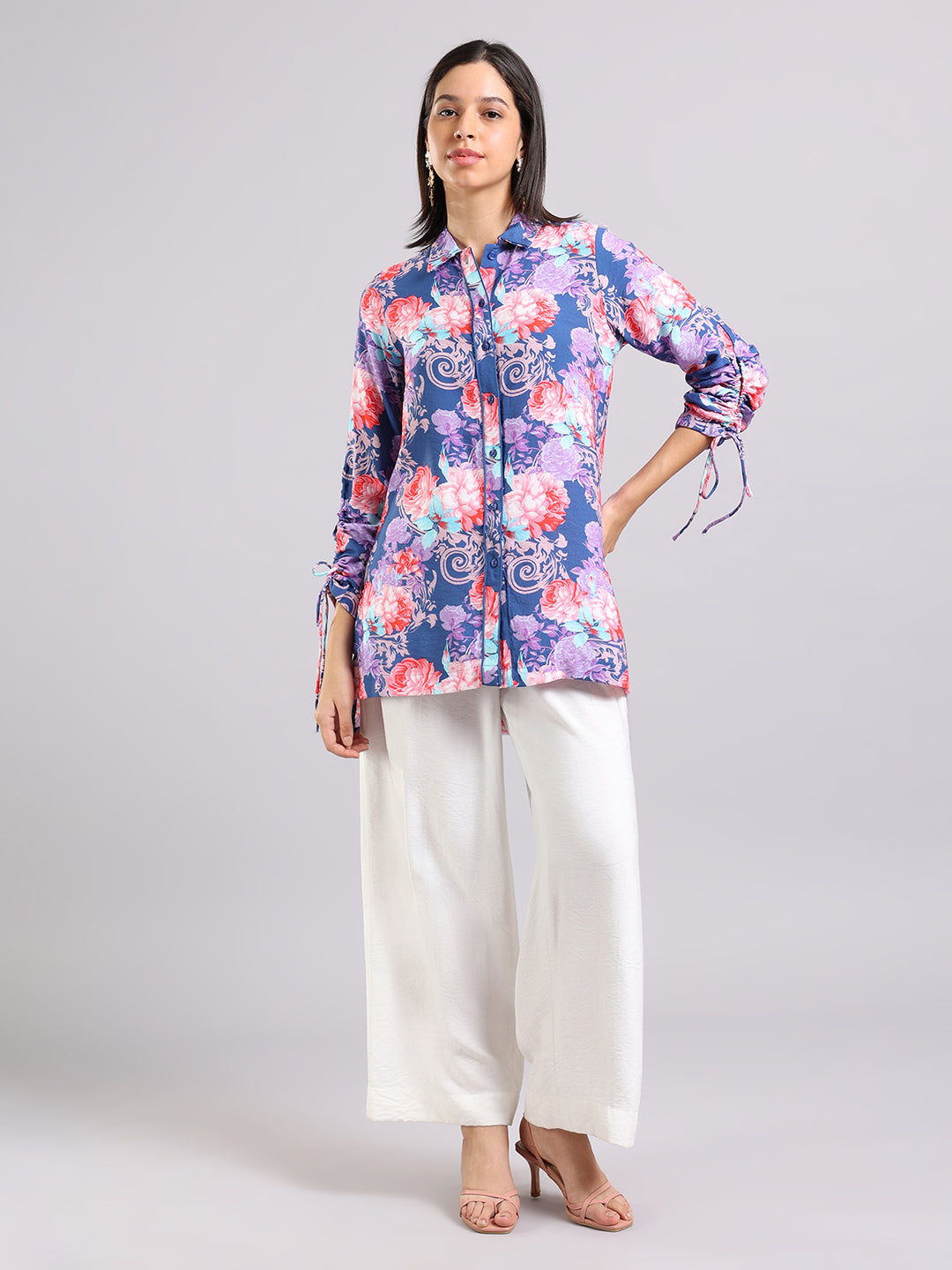 Purple Floral Print Long Sleeve Tunic