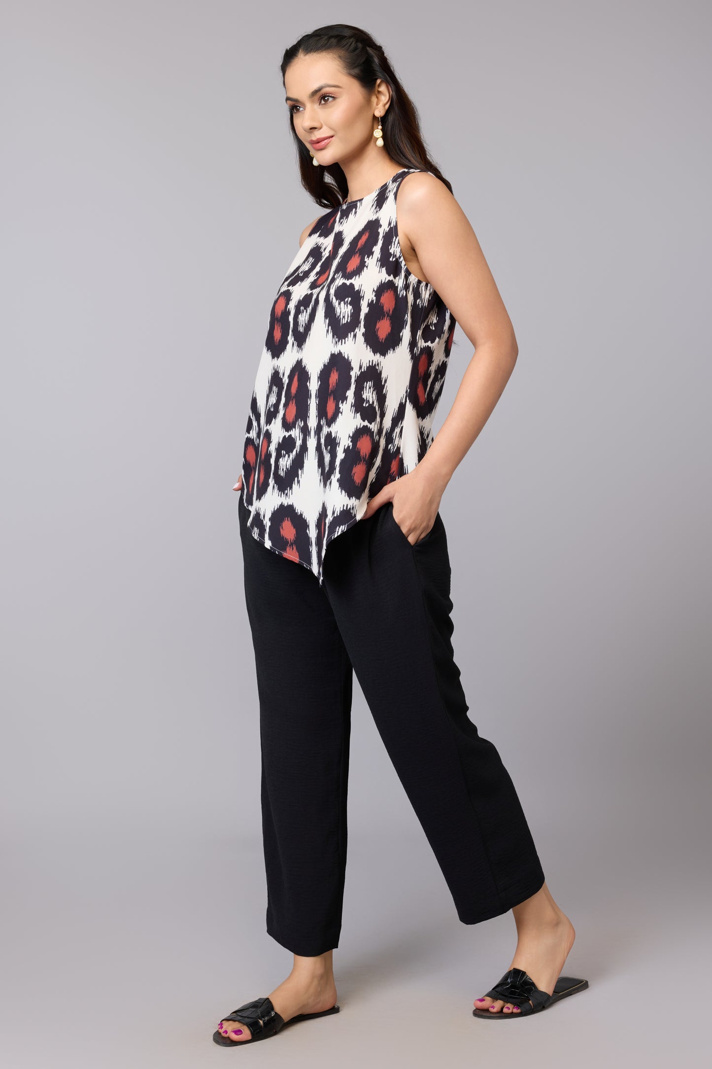 Asymmetrical Ikat Print Sleeveless Top