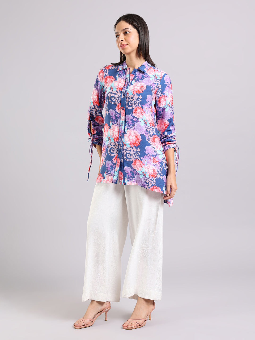 Purple Floral Print Long Sleeve Tunic