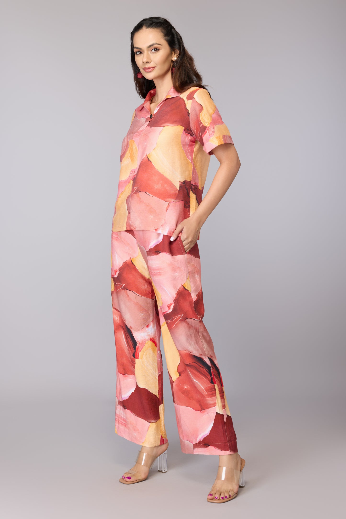 Blush Abstract Collared Top