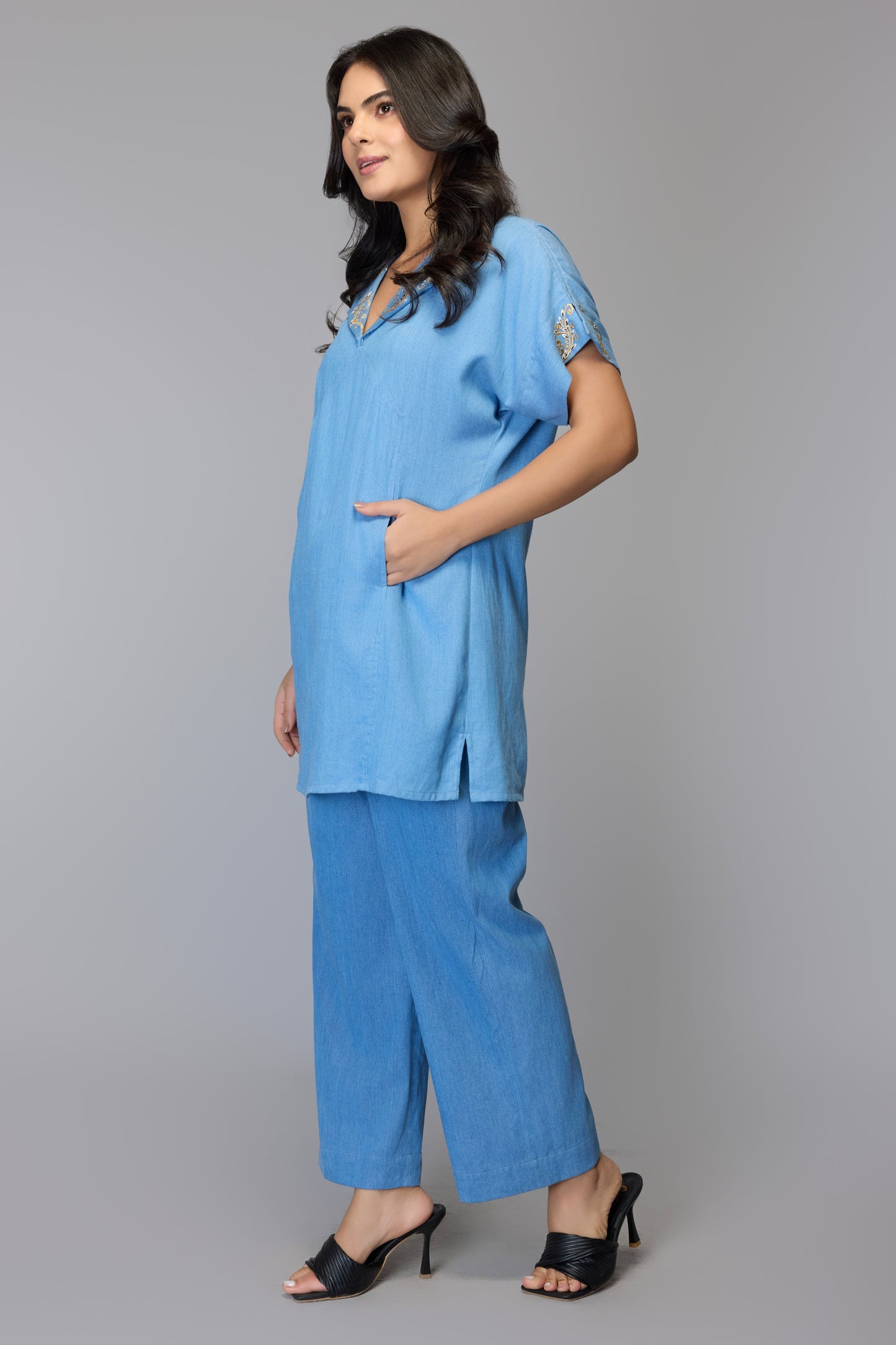 Soft Blue Lyocell Denim Trouser