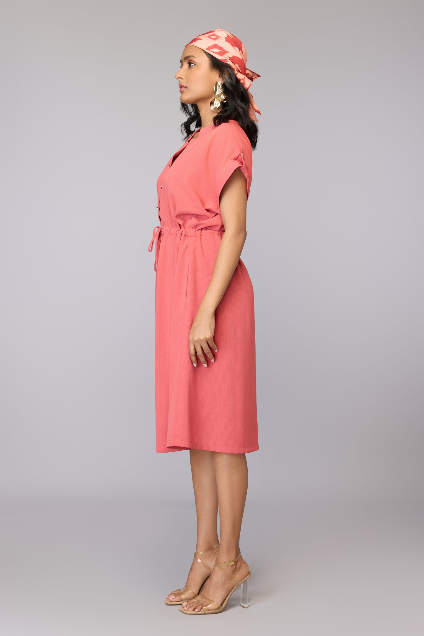 Casual Pink Drawstring Dress