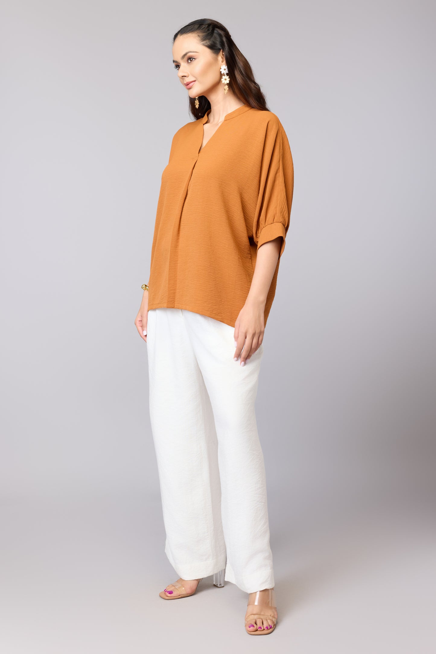 Coral Crinkled Relaxed Tunic
