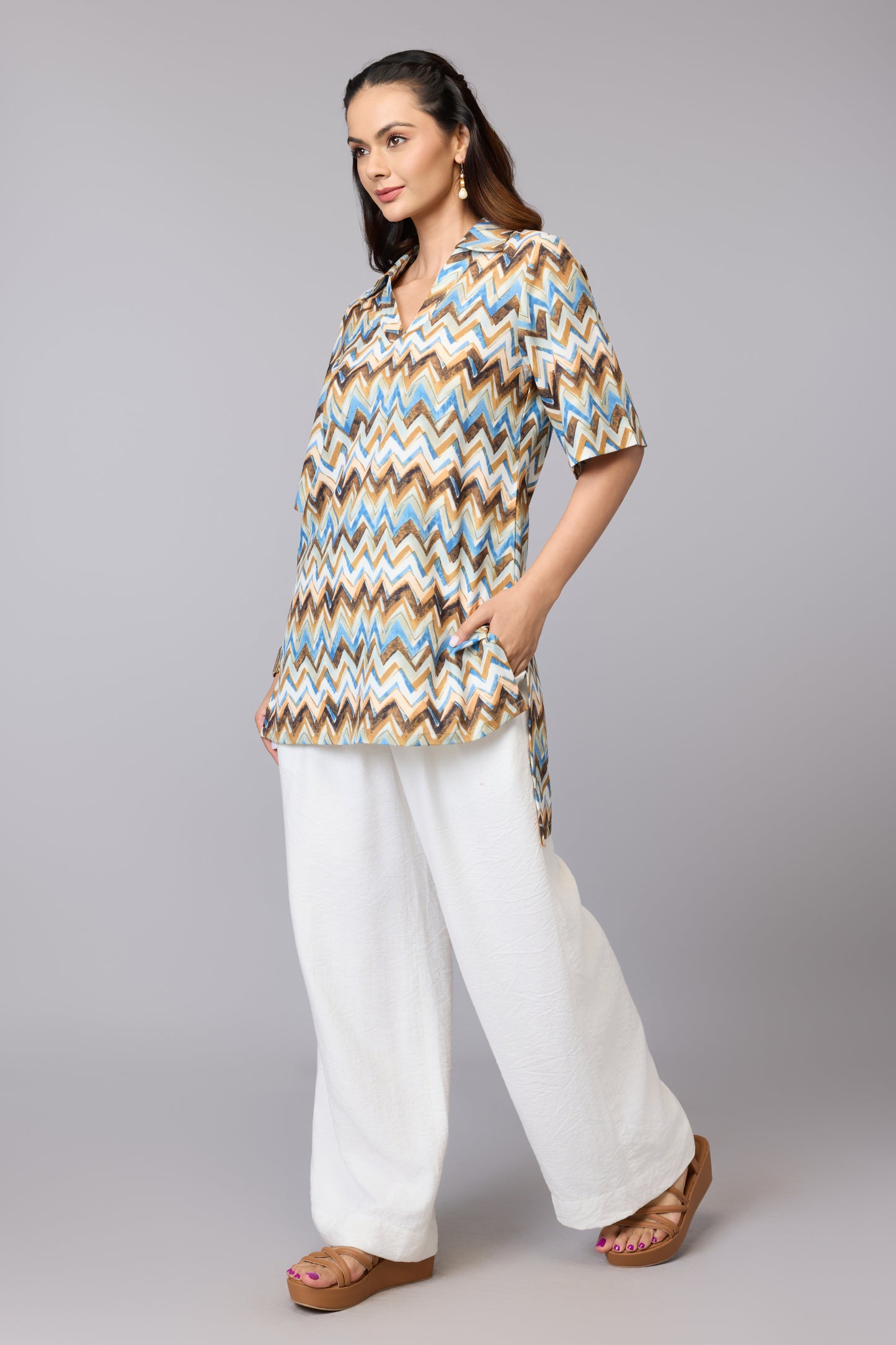 Multicolor Zigzag Fusion Top