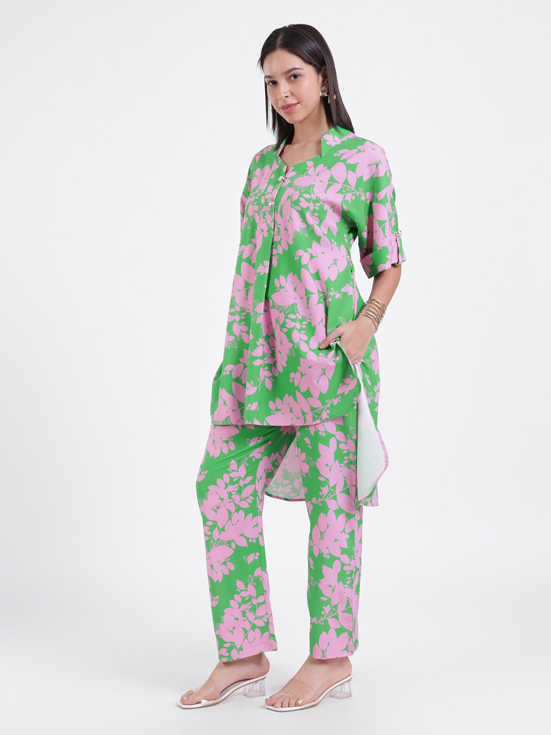 Green Floral Print Co-Ord Set