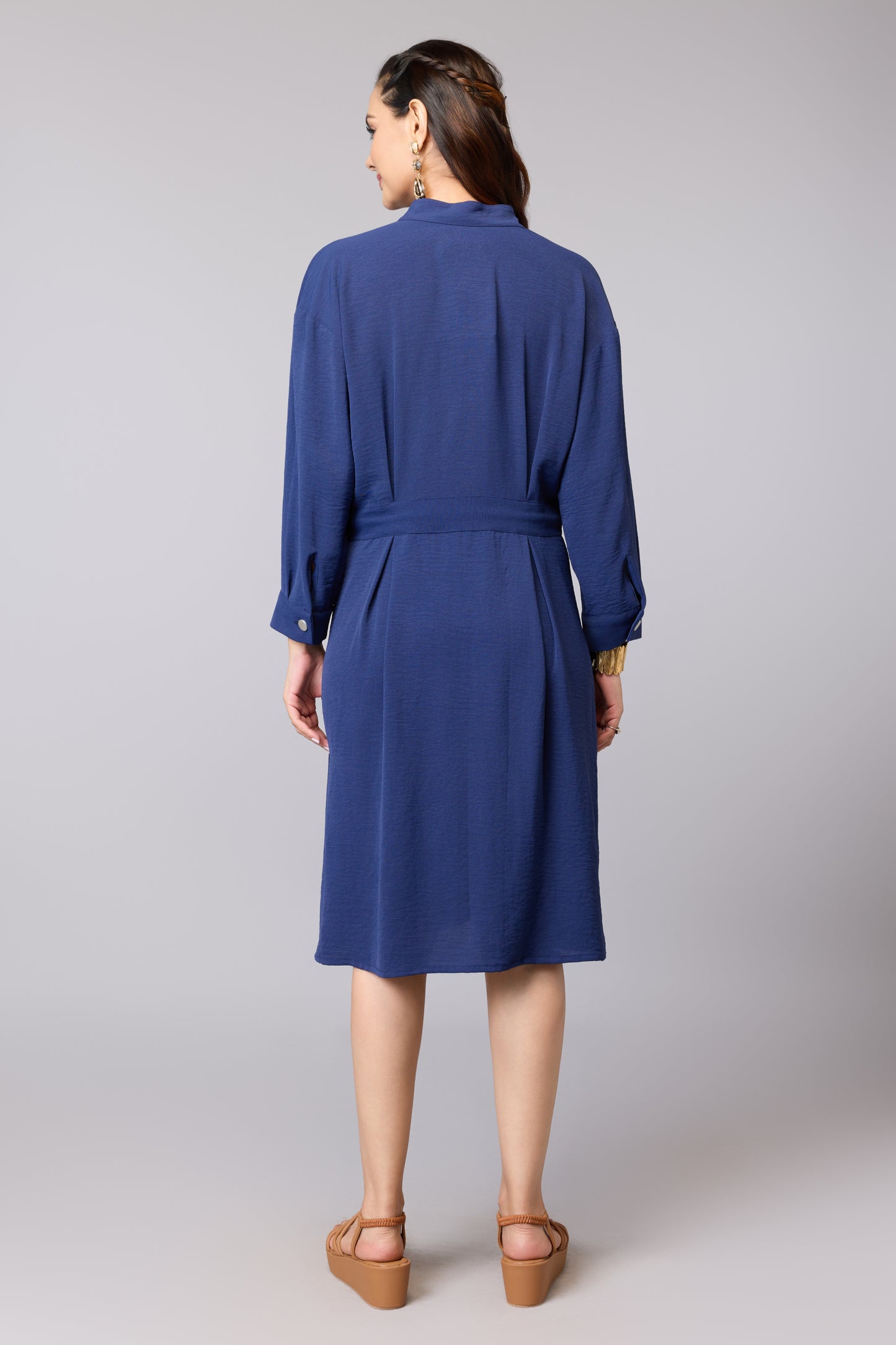 Blue Overlap Midi Dress