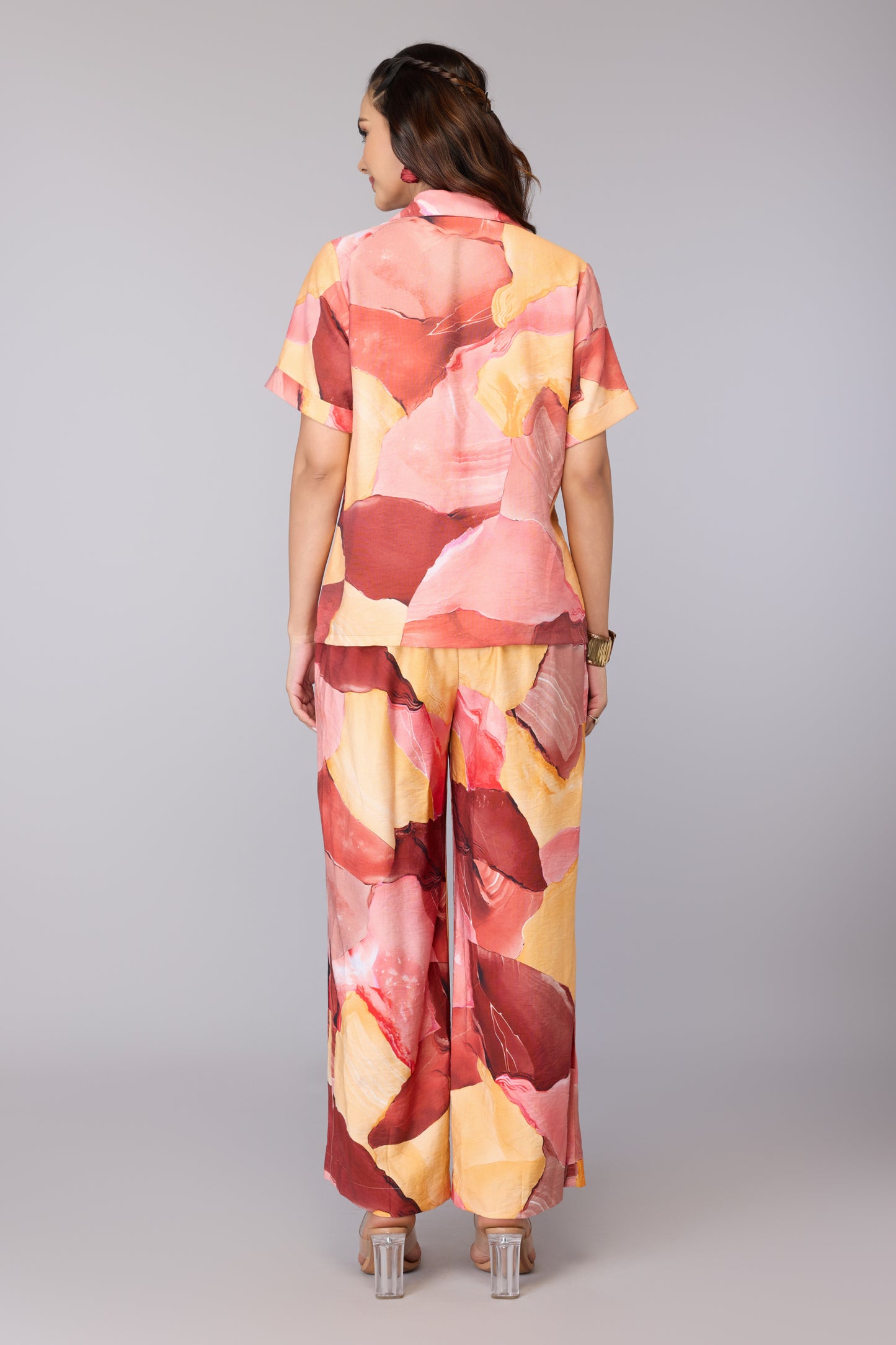 Blush Abstract Collared Top