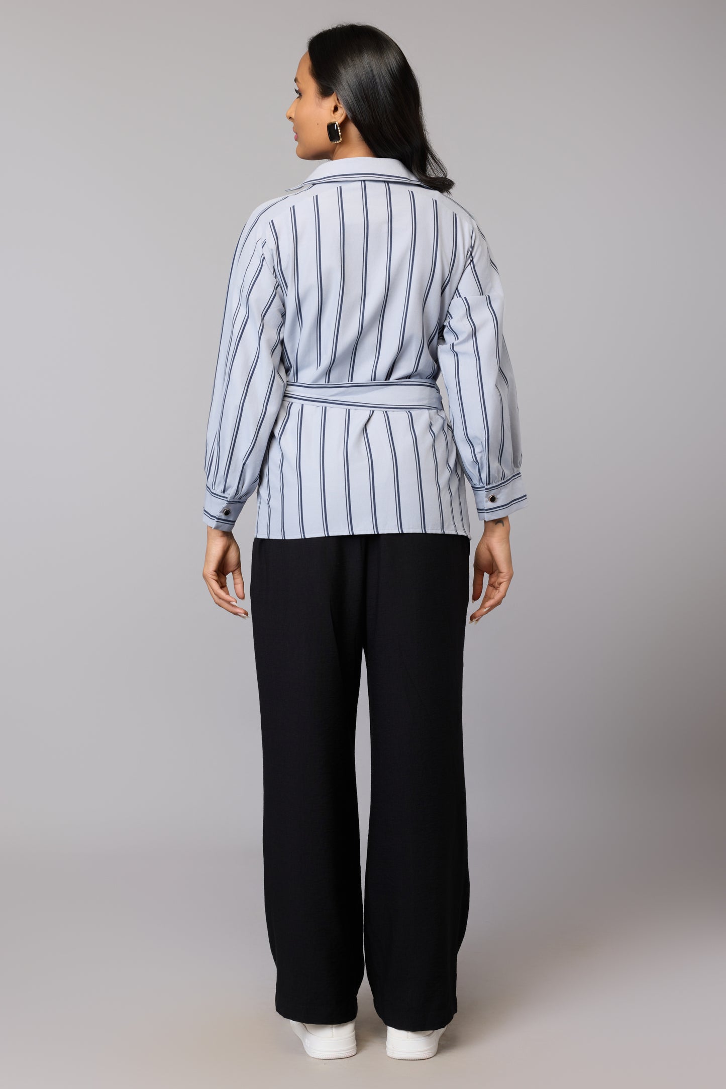 Striking Grey Stripe Wrap Top