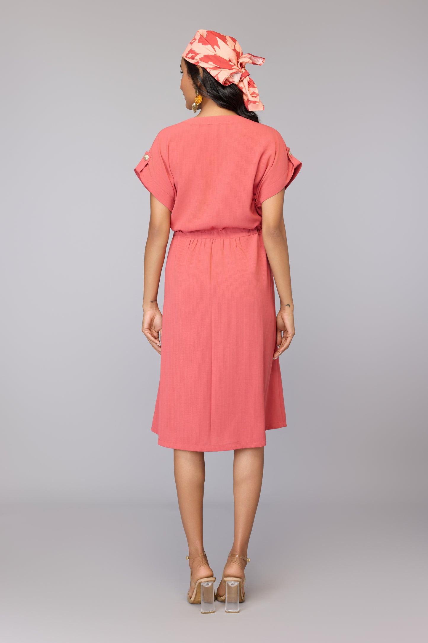 Casual Pink Drawstring Dress
