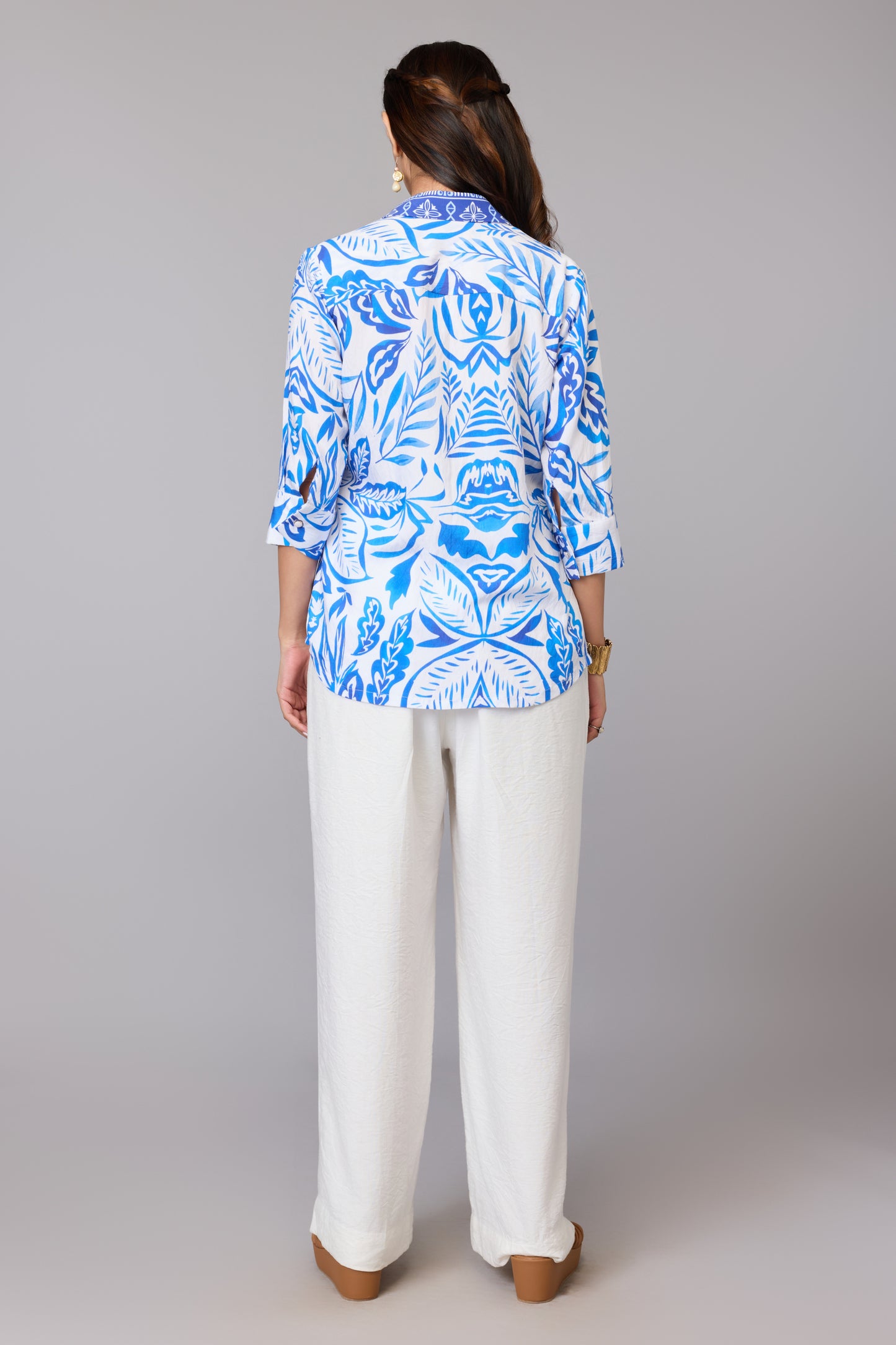 Blue Tile Print Shirt Top