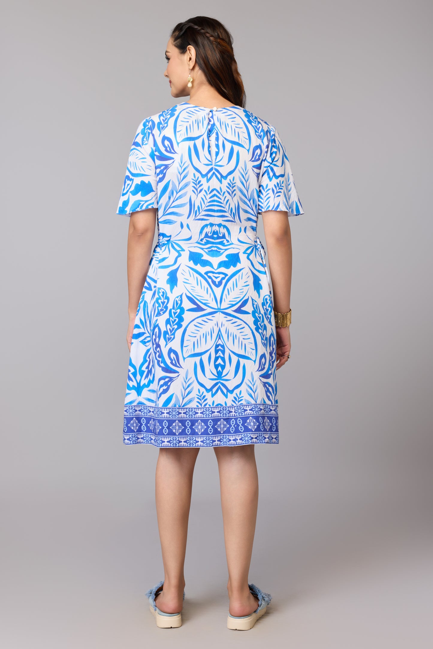 Blue Bloom Print A-Line Dress