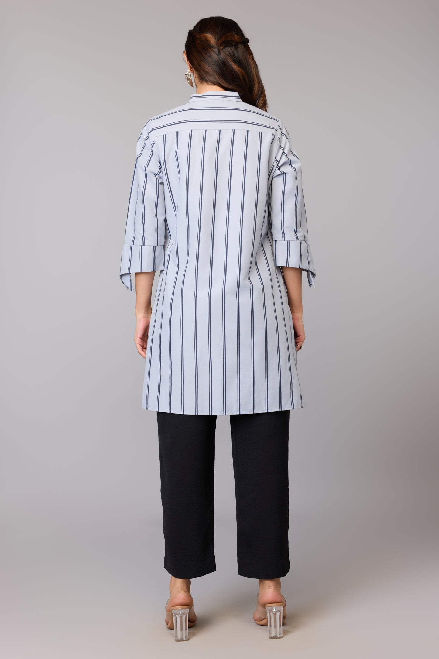 Elegant Grey Stripe Cotton Tunic