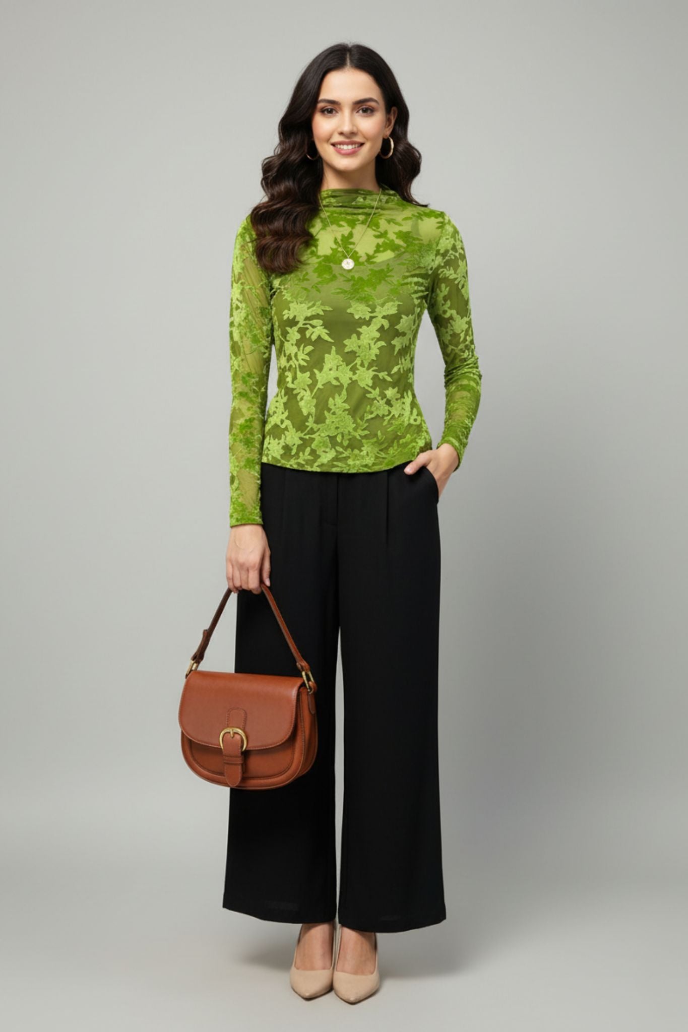 Lime Velvet Floral Burnout Top