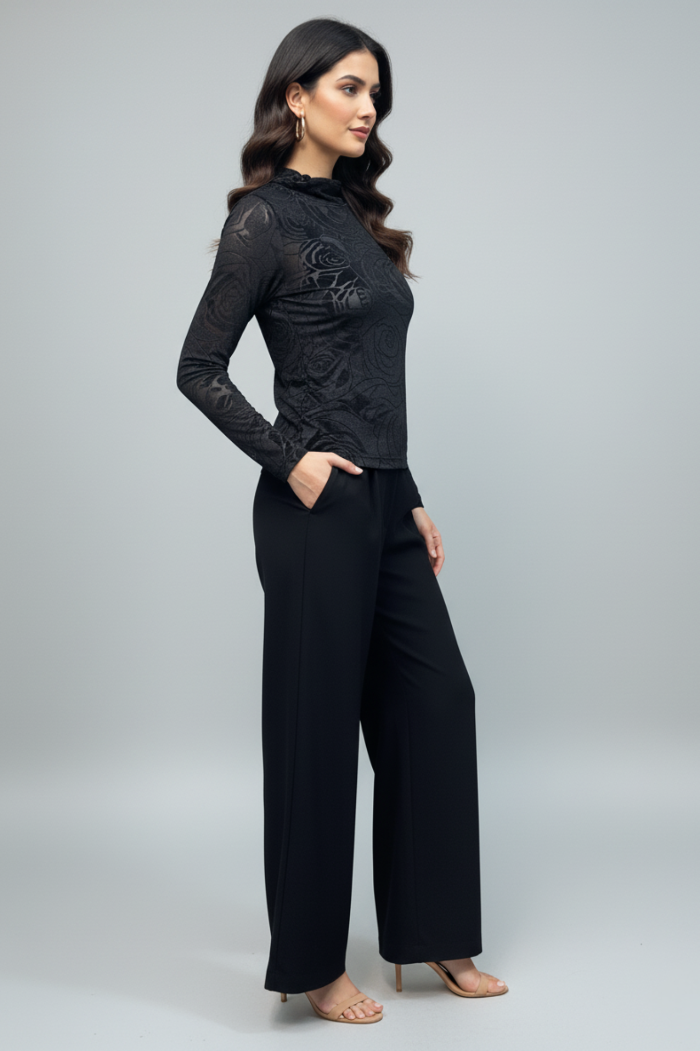 Black Velvet Burnout High-Neck Top