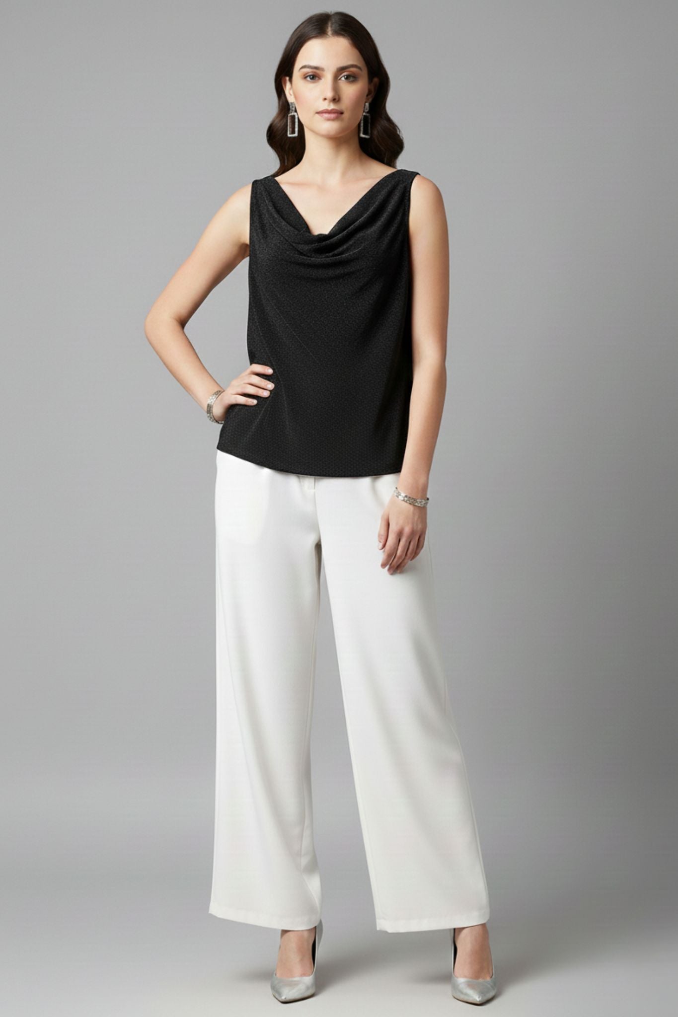 Classic Black Cowl Neck Lurex Top