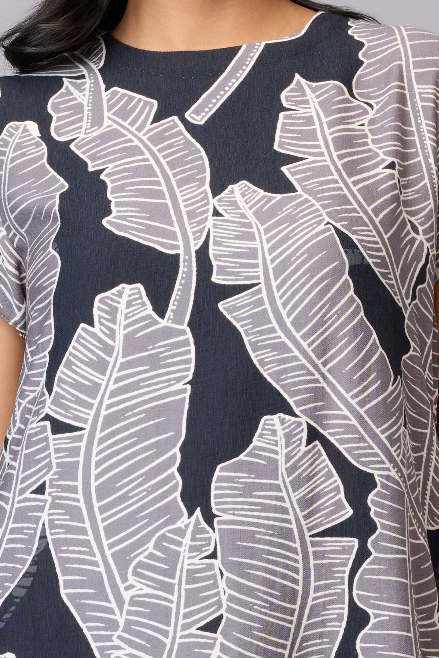 Black Leaf Print Midi Dress