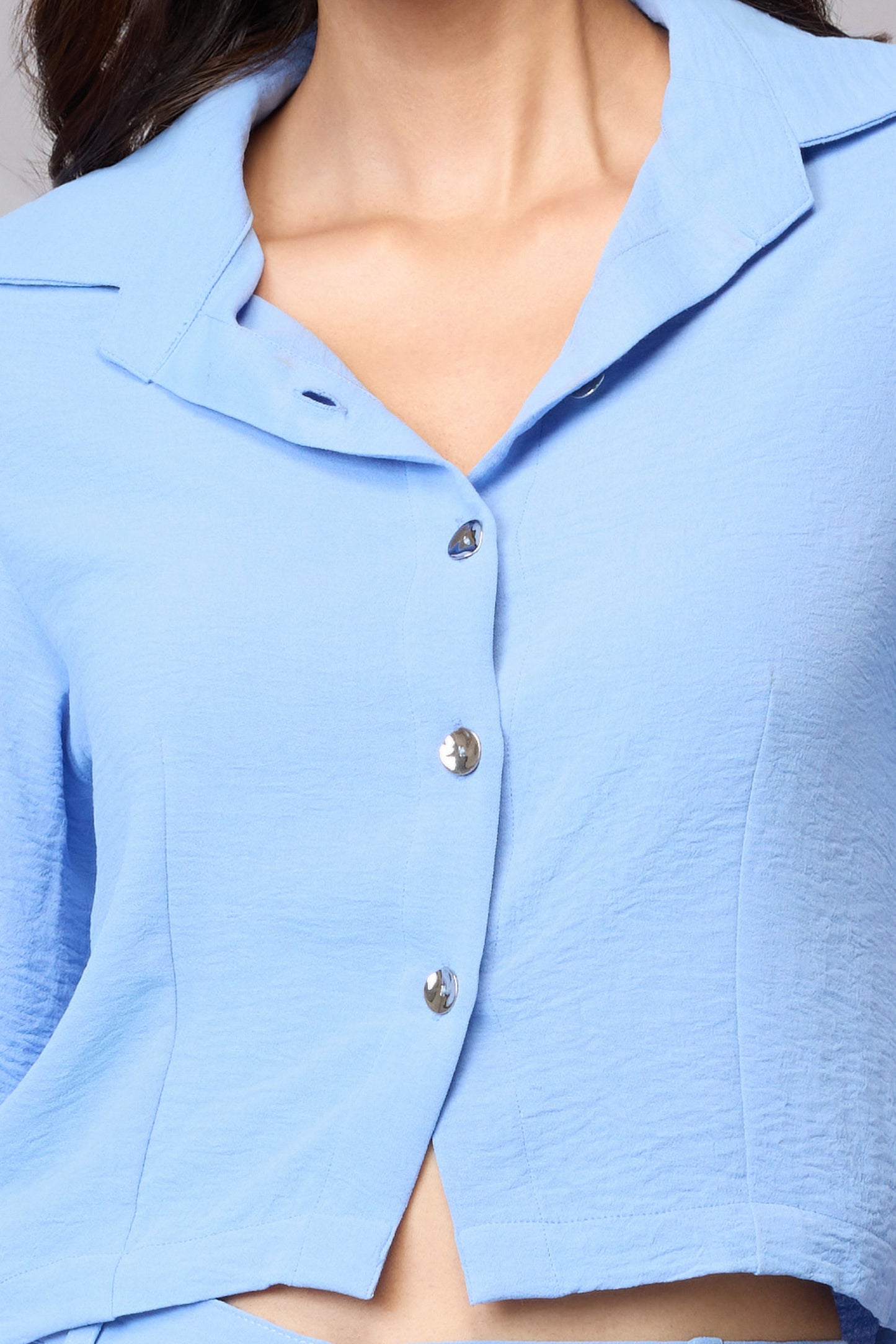 Sky Blue Collared Shirt Top