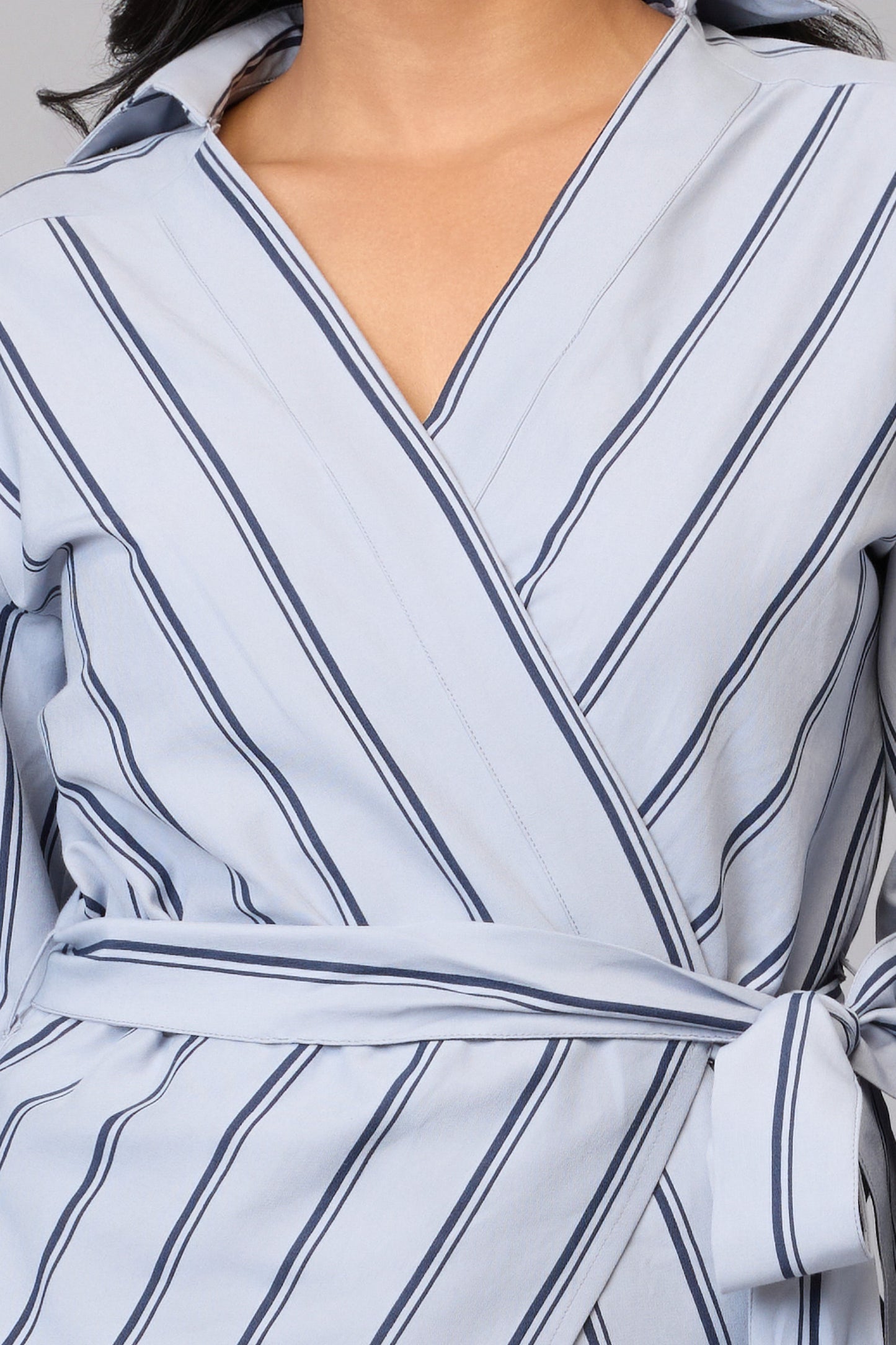 Striking Grey Stripe Wrap Top