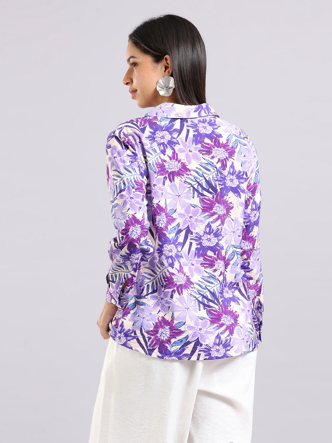 Tropical Floral Print Button-Down Shirt