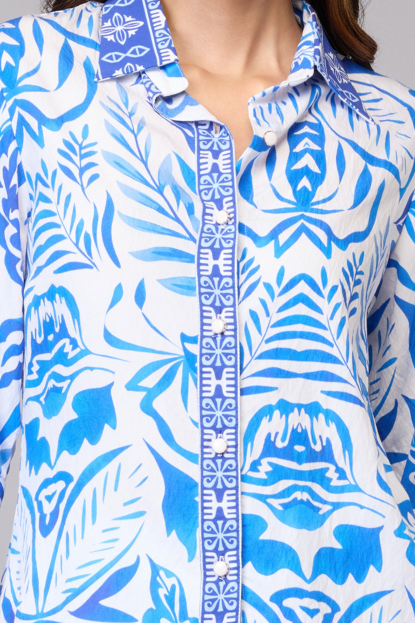 Blue Tile Print Shirt Top