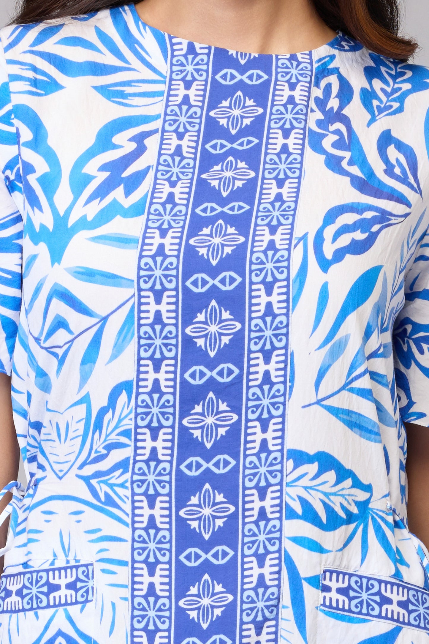 Blue Bloom Print A-Line Dress