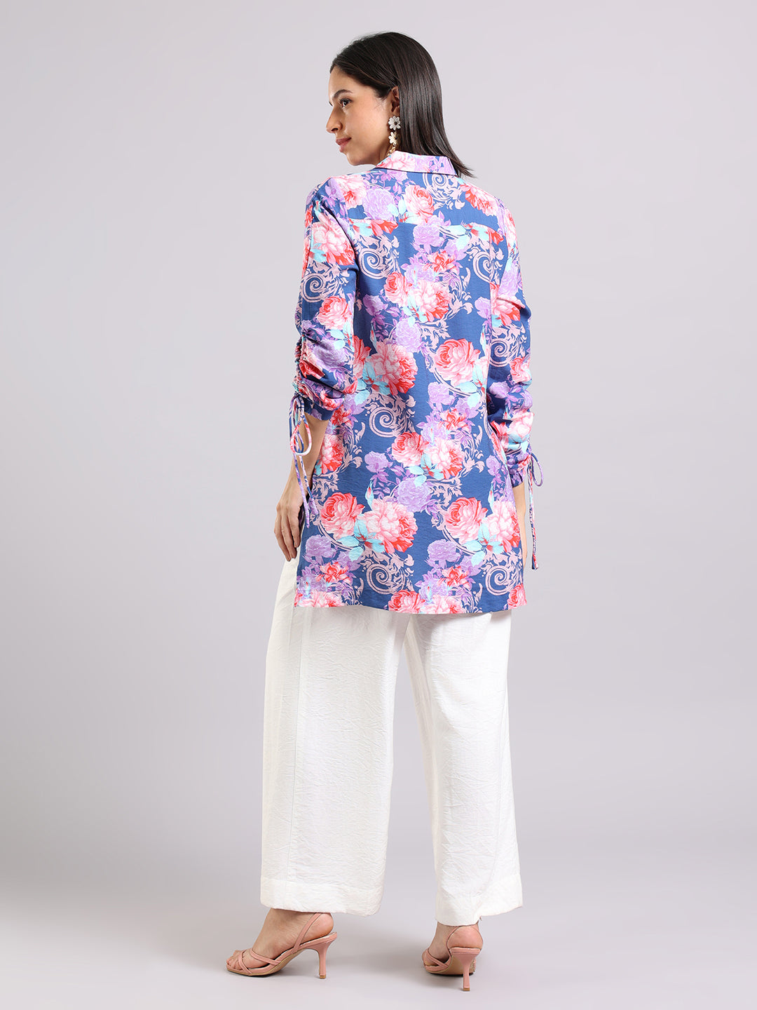 Purple Floral Print Long Sleeve Tunic