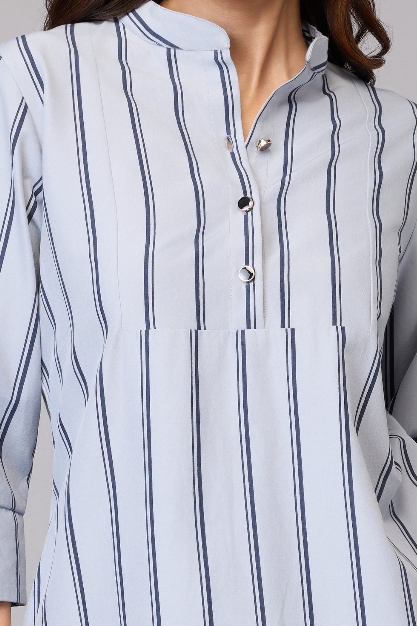 Elegant Grey Stripe Cotton Tunic