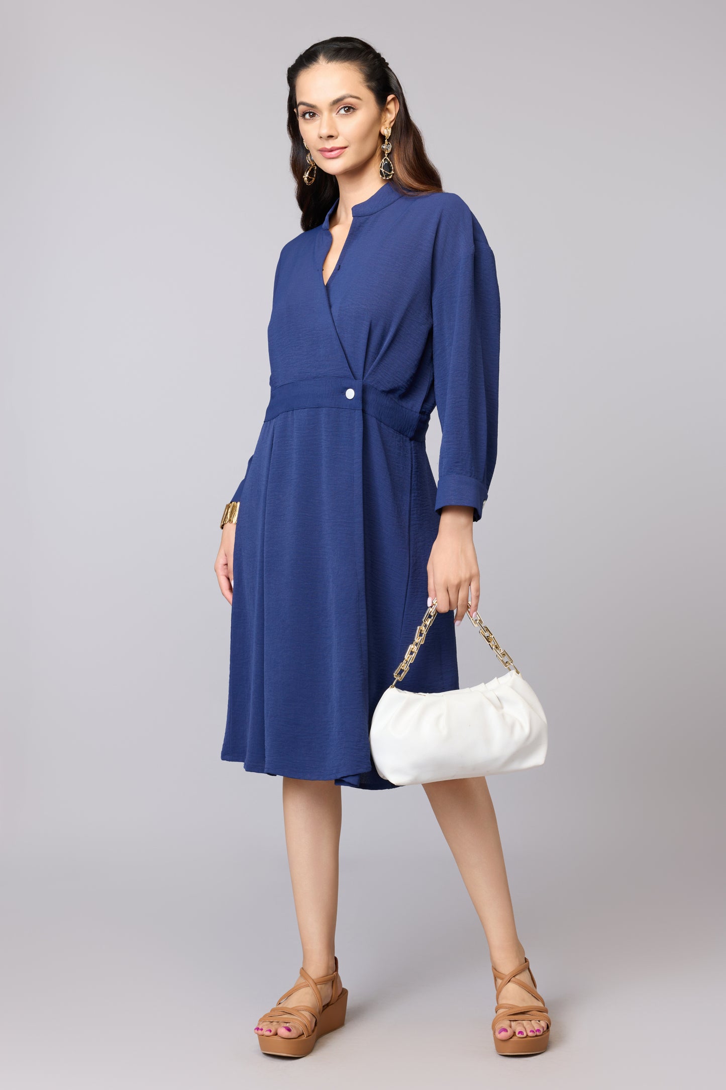 Blue Overlap Midi Dress