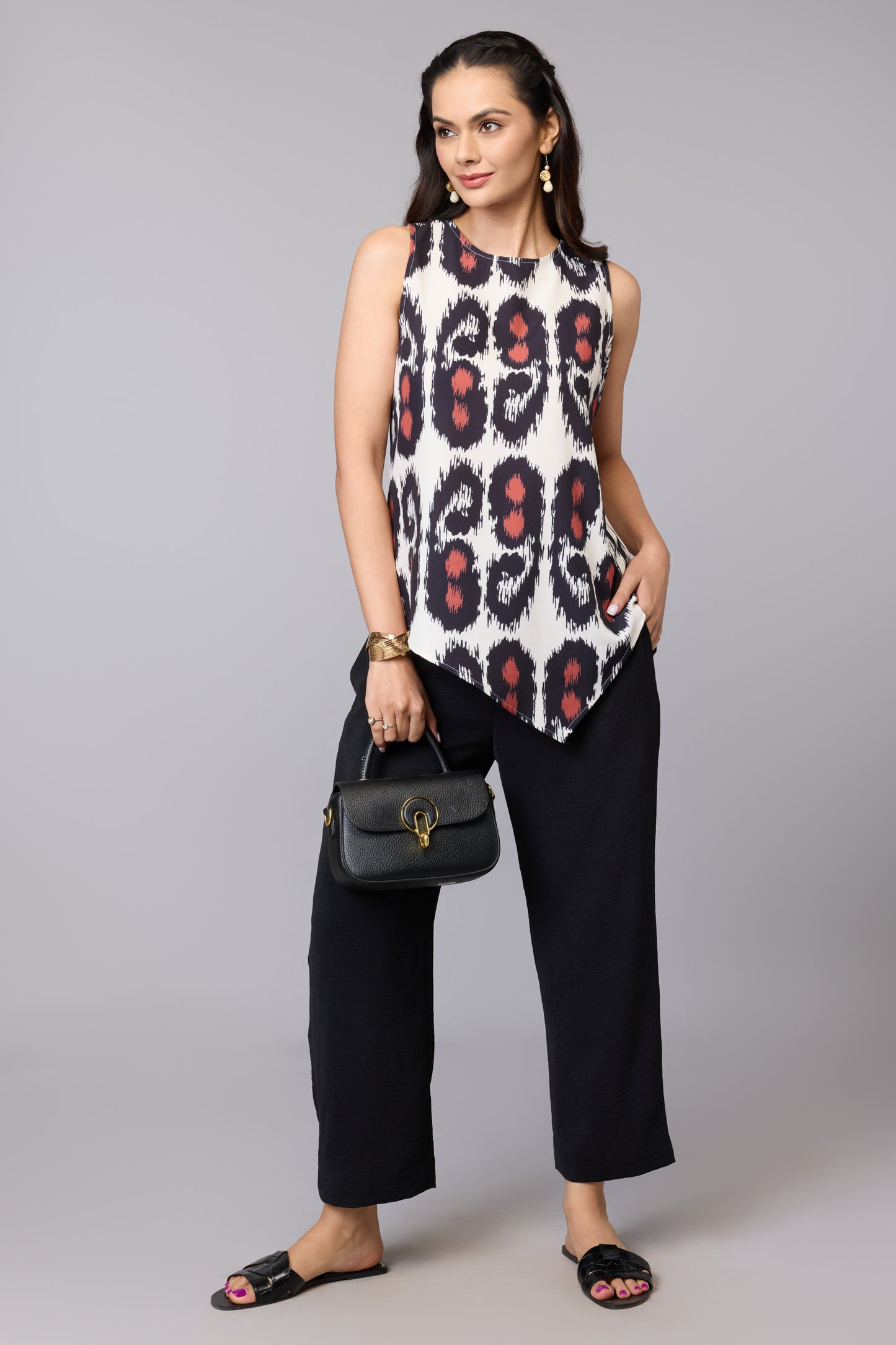 Asymmetrical Ikat Print Sleeveless Top