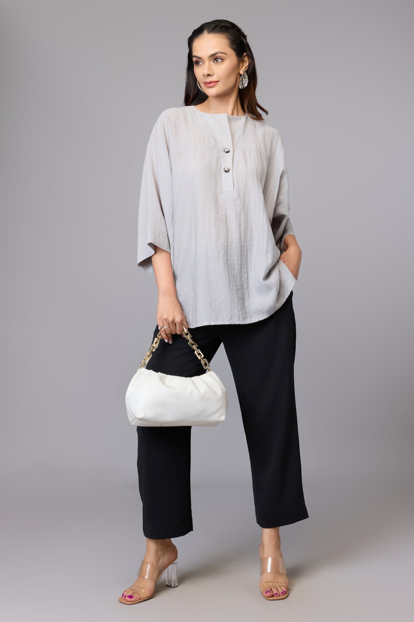Misty Grey Buttoned Tunic