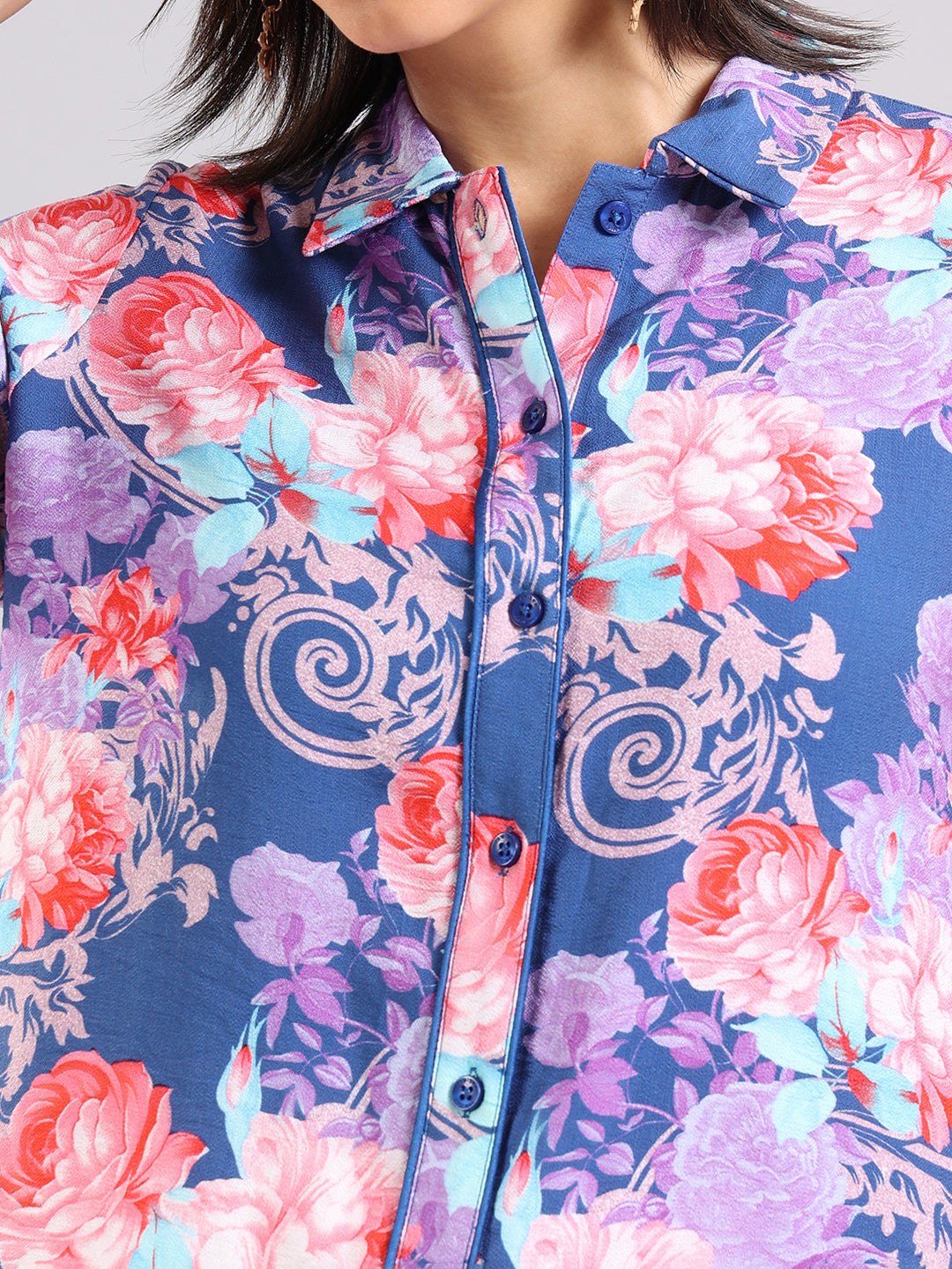 Purple Floral Print Long Sleeve Tunic