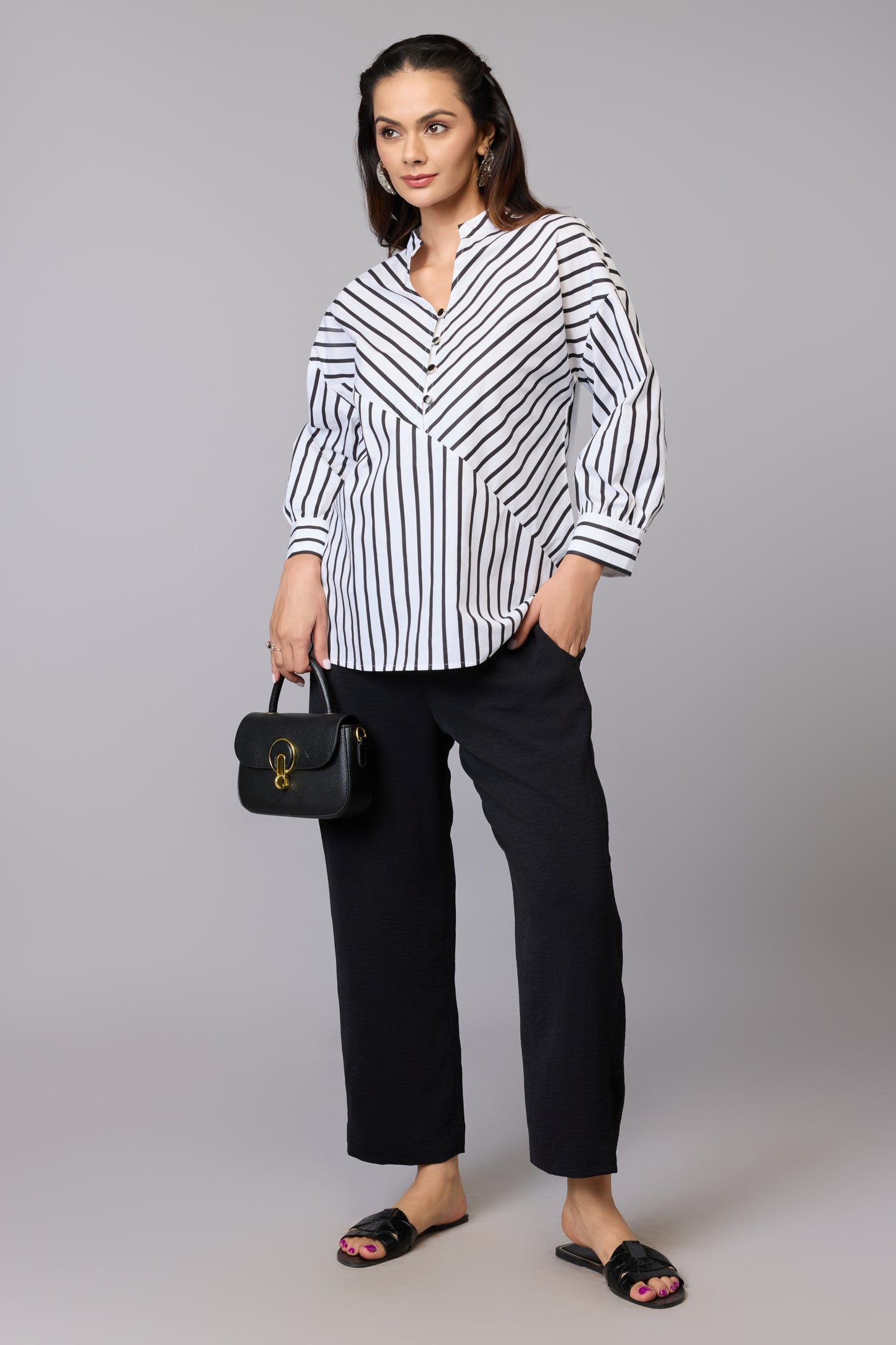 Black & White Striped Cotton Top