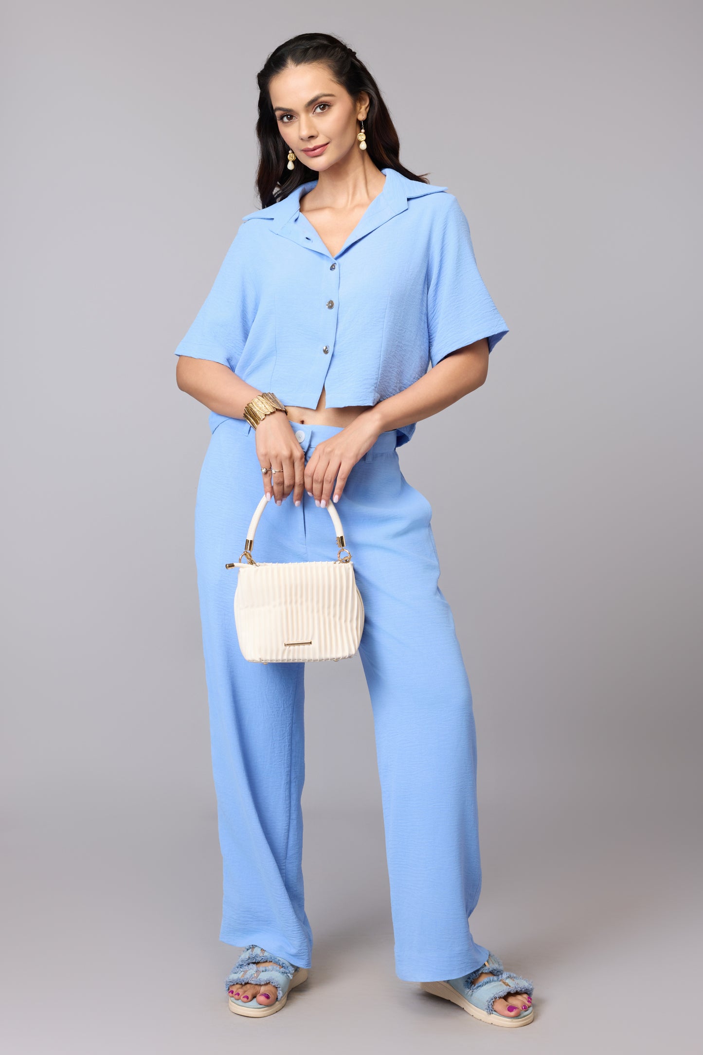 Sky Blue Straight Fit Trousers