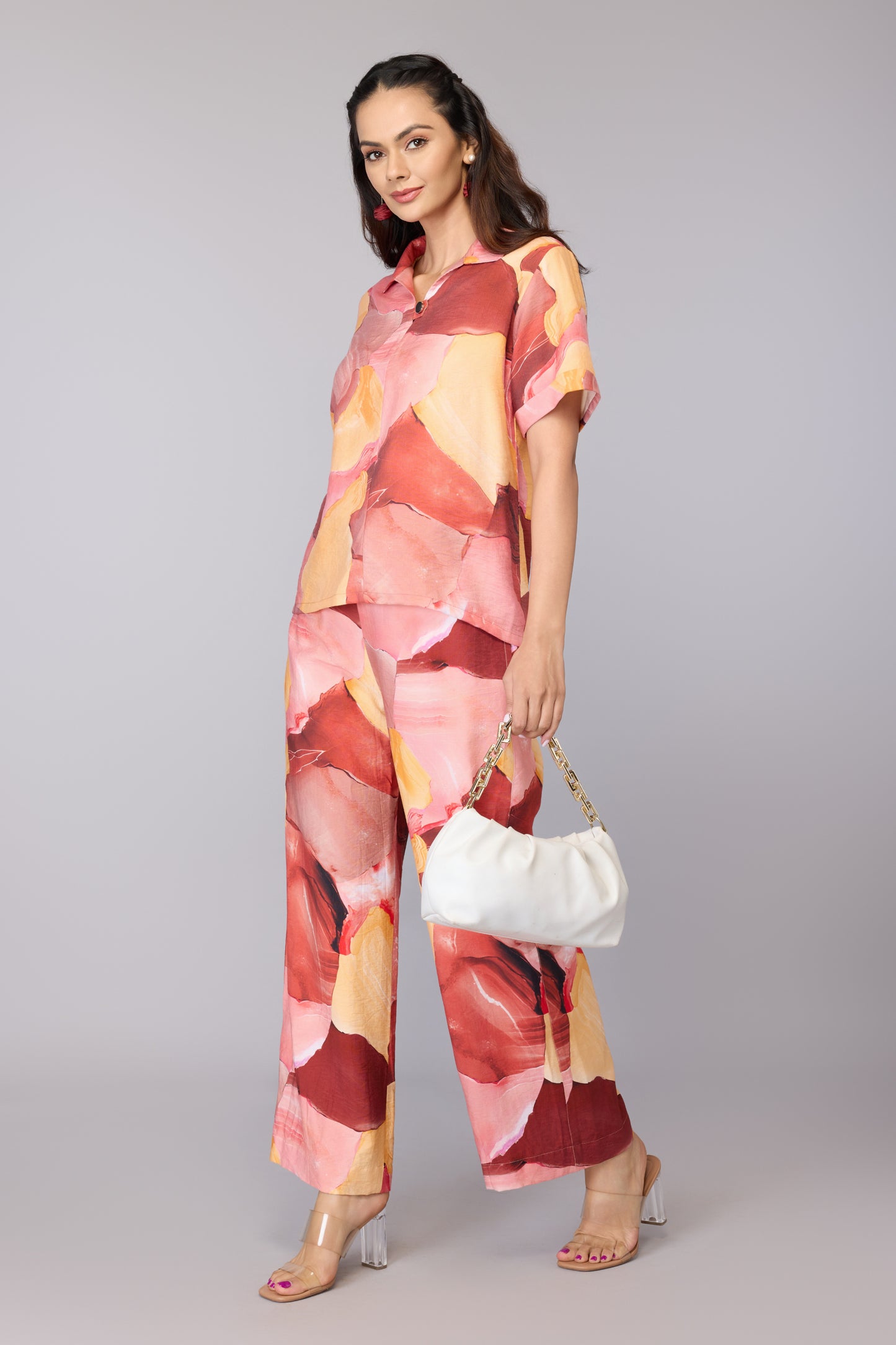 Blush Abstract Collared Top