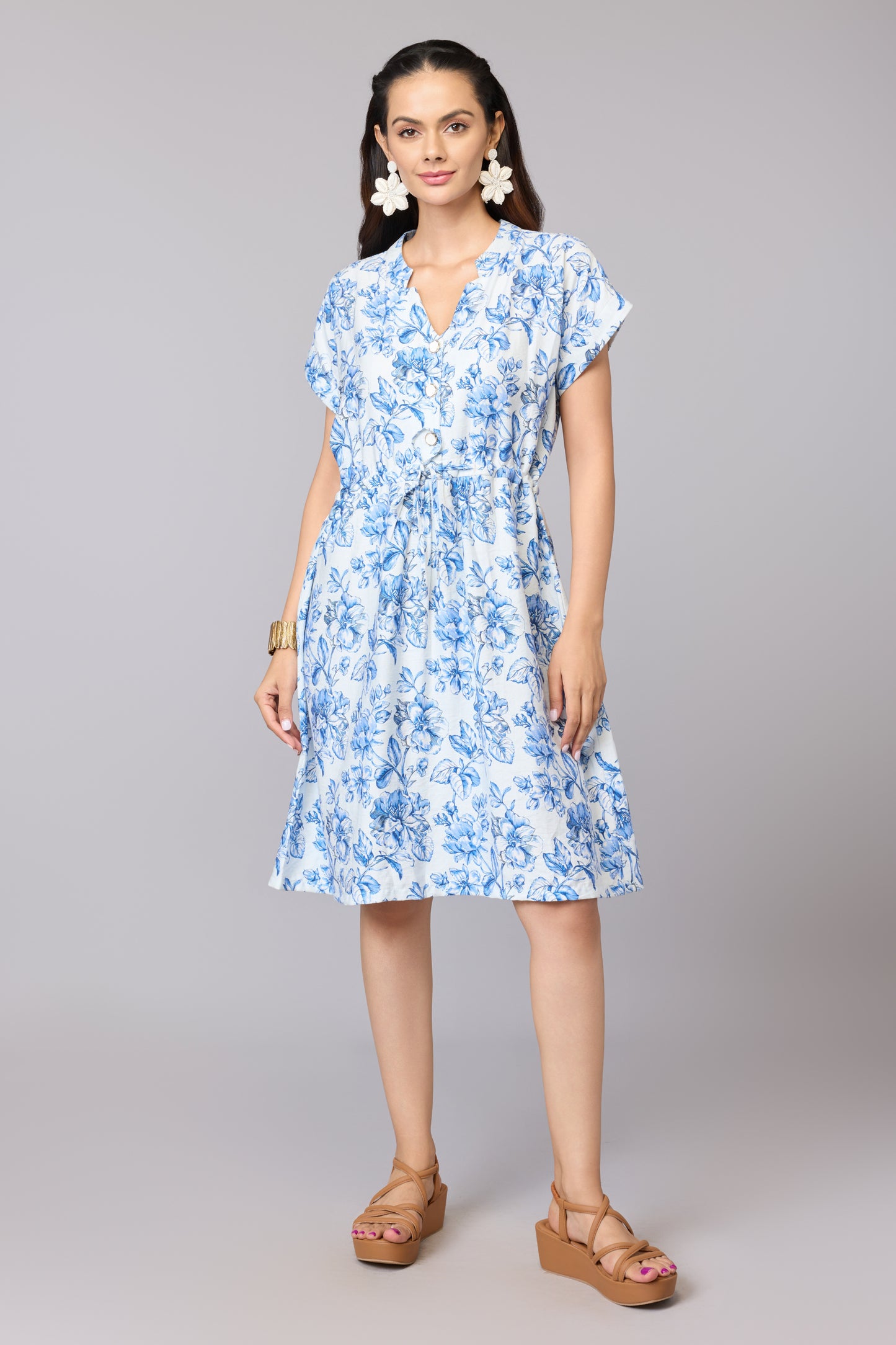 Blue Blossom Drawstring Dress