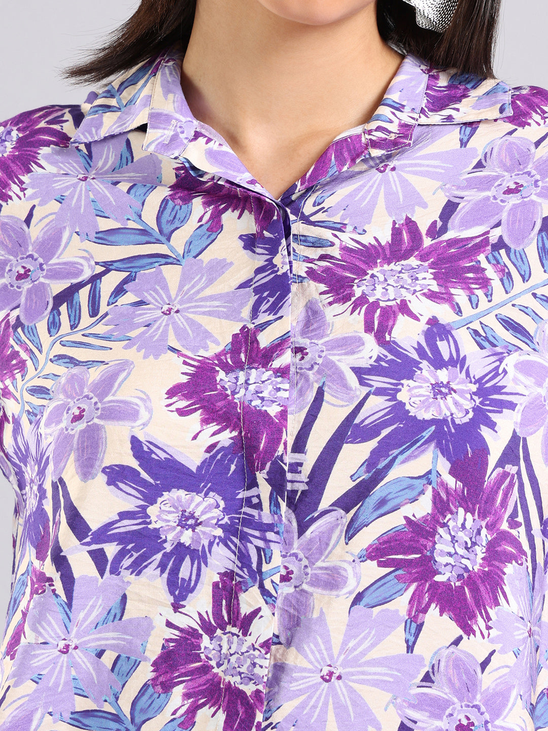 Tropical Floral Print Button-Down Shirt