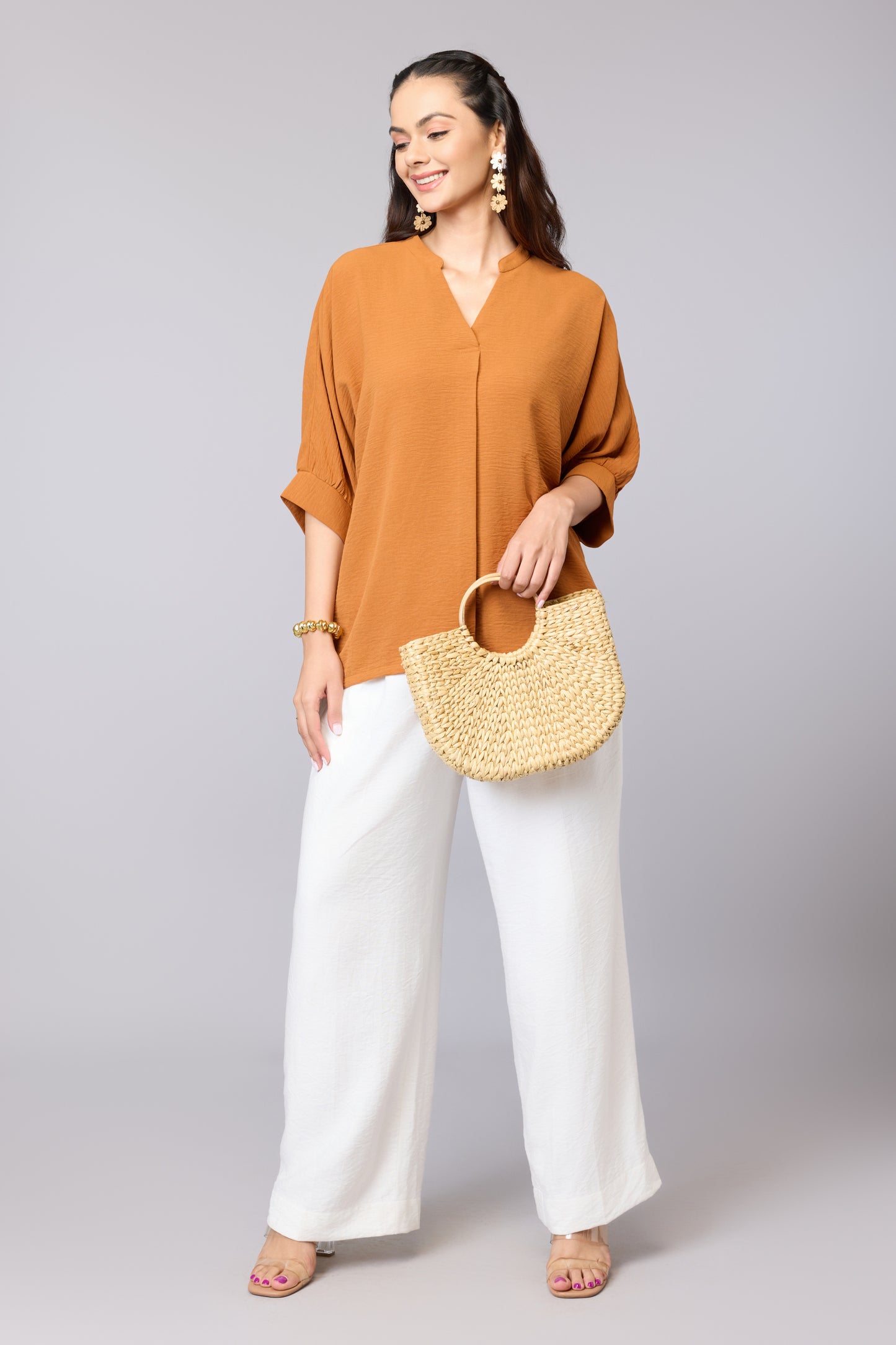 Coral Crinkled Relaxed Tunic