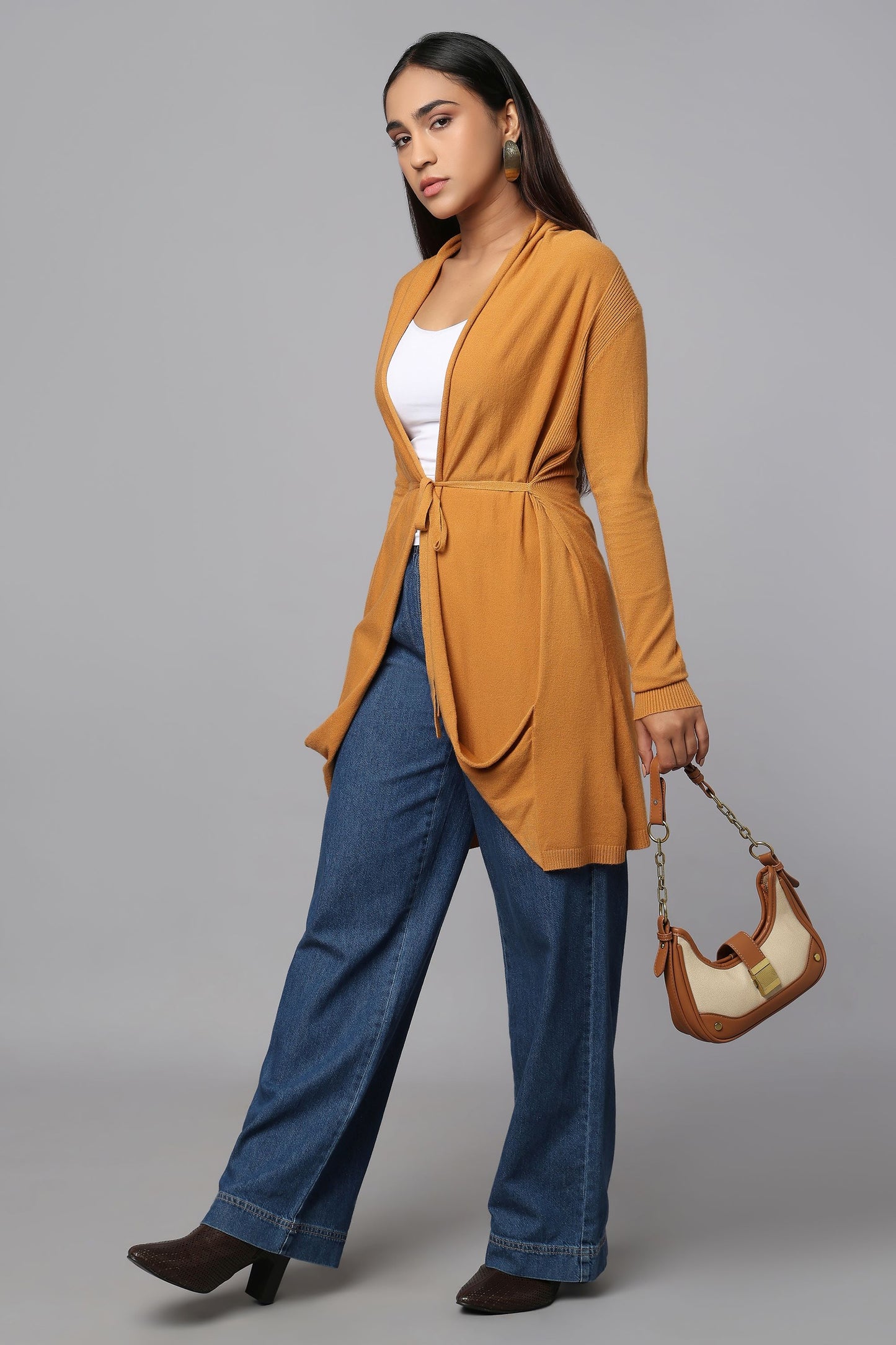 Versatile Belted Knitwear - Ocher