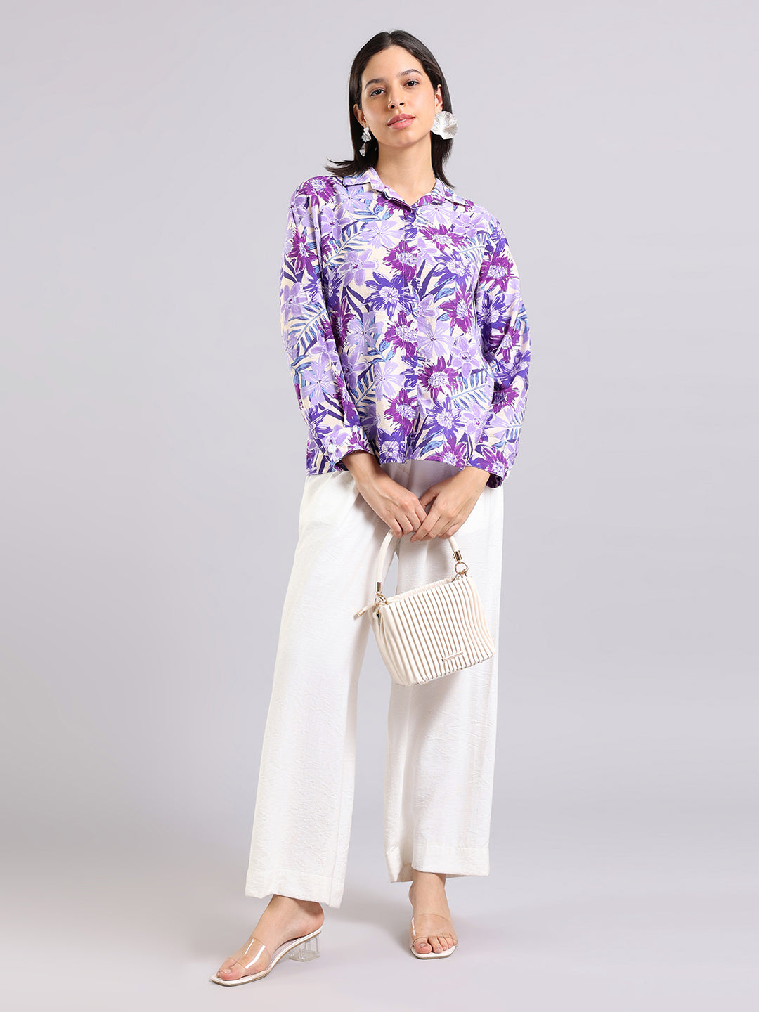 Tropical Floral Print Button-Down Shirt